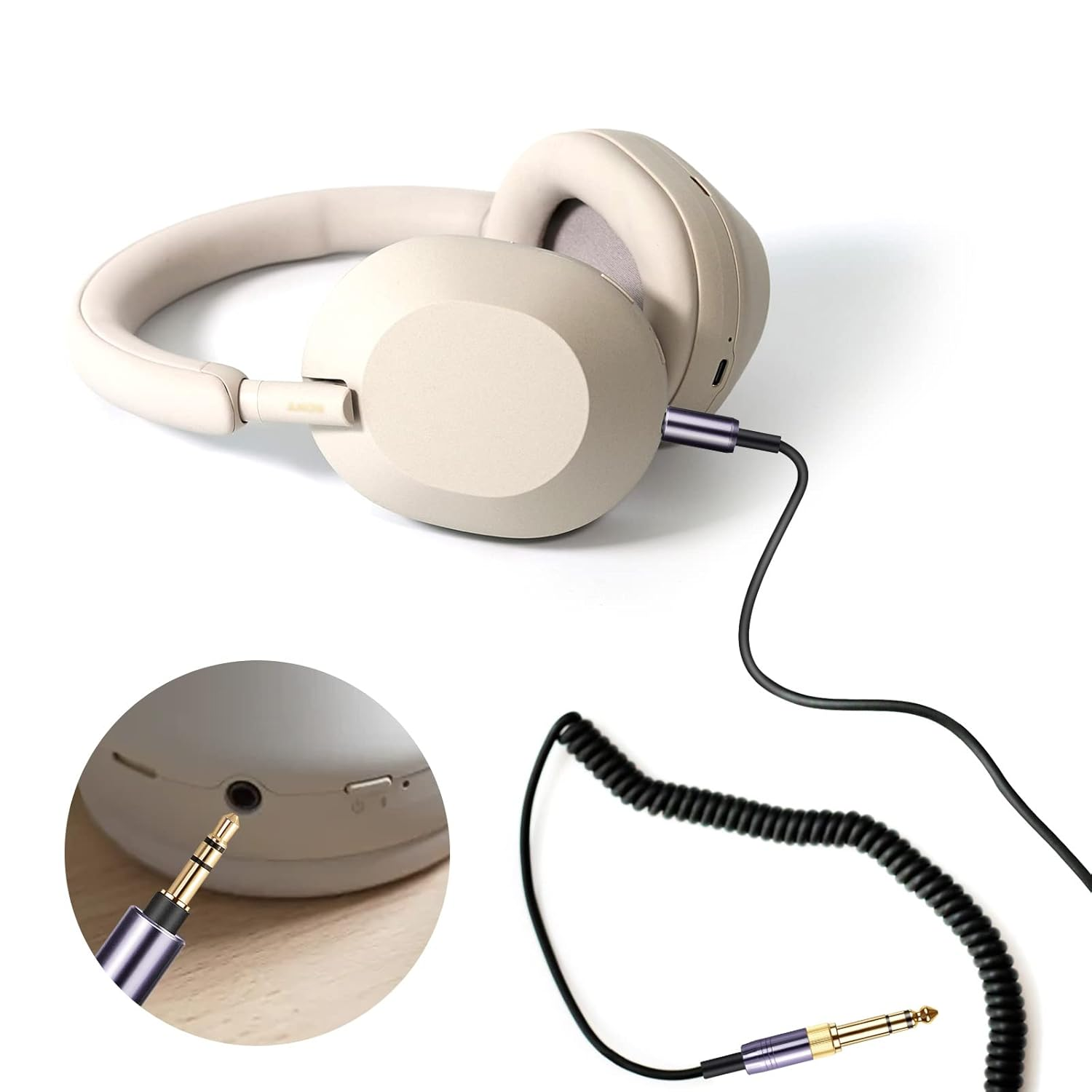 Weishan WH-1000XM5 Cable Coiled Aux Cord Replacement for Sony WH-CH720N, WH-CH710N, MDR-950BT, 1AM2, 7520 Noise Canceling Headphones, 3.5Mm(1/8") Extension Wire with 6.35Mm(1/4") Adapter, 14Ft image number 1