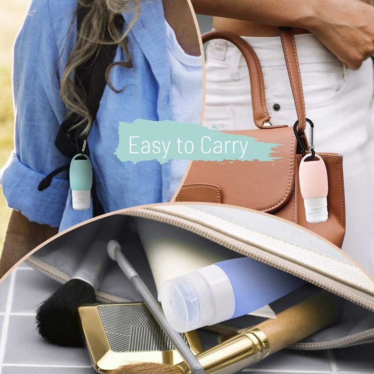 Travel Bottle Set, Refillable & Leak-Proof Silicone Travel Containers, Portable Squeezable Travel Tubes, Compatible with Shampoo, Lotion, Soap, Body Wash &ndash; 3 Packs with Keychain - Haheihei image number 2