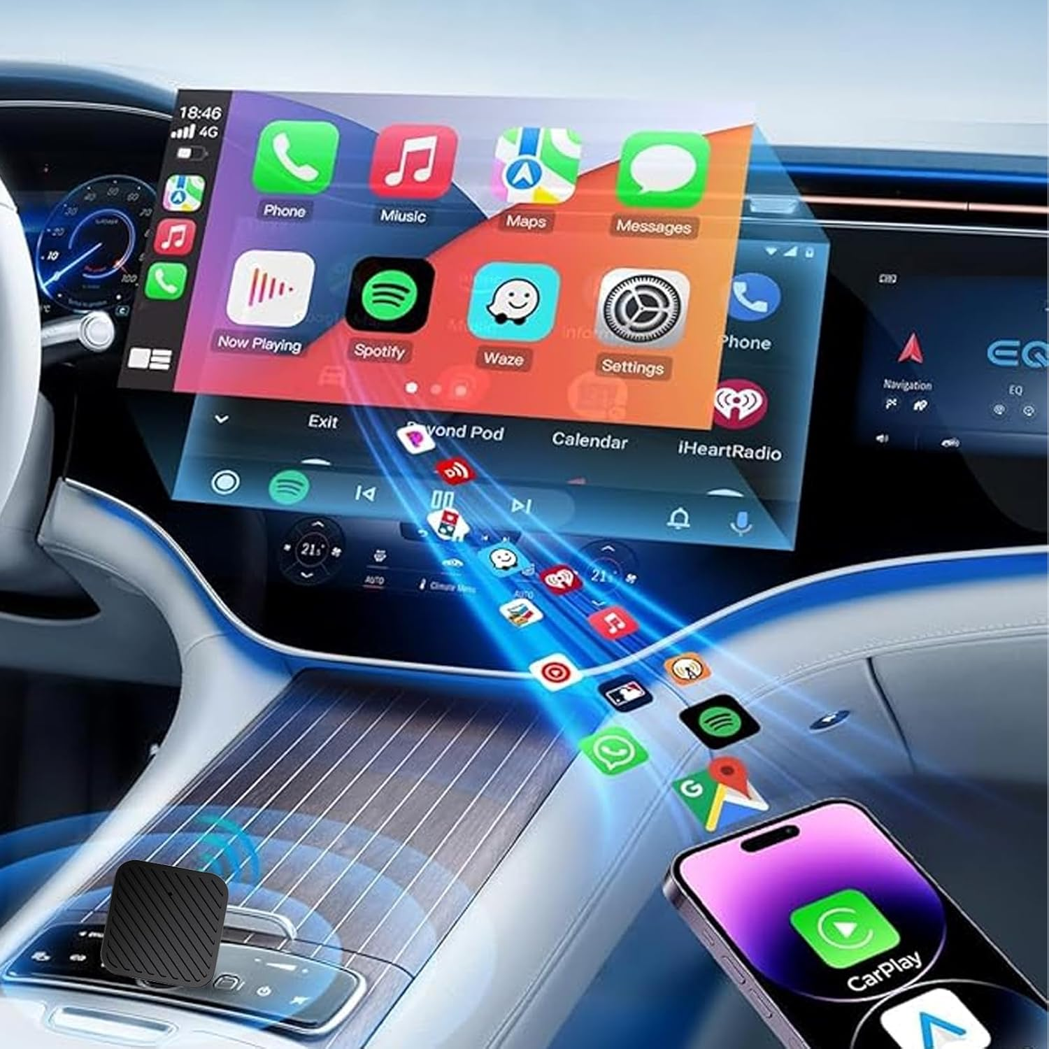 Mini Wireless Carplay Adapter,Android Auto,Plug & Play for Apple Carplay Wireless Adapter,Cordless Apple Play, and Android Auto USB-A/C Support,For Iphone,Android image number 2