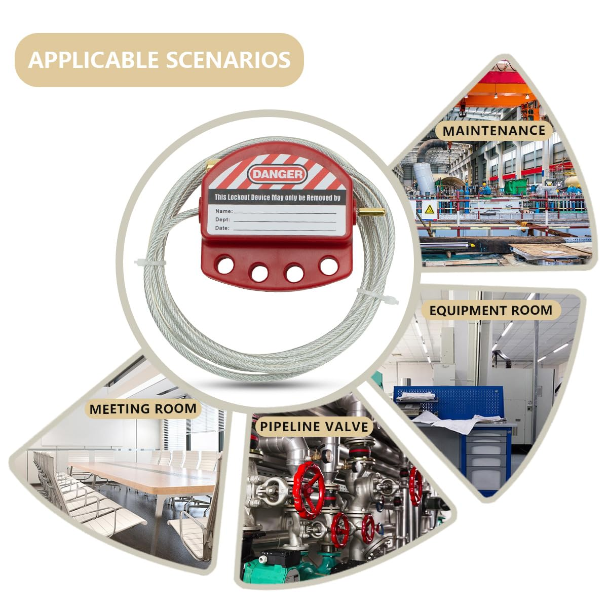 Pack of 10 Red Adjustable Lockout Tagout Steel Cable for Tagout Lock Applications, Suitable for Safety Padlocks image number 1