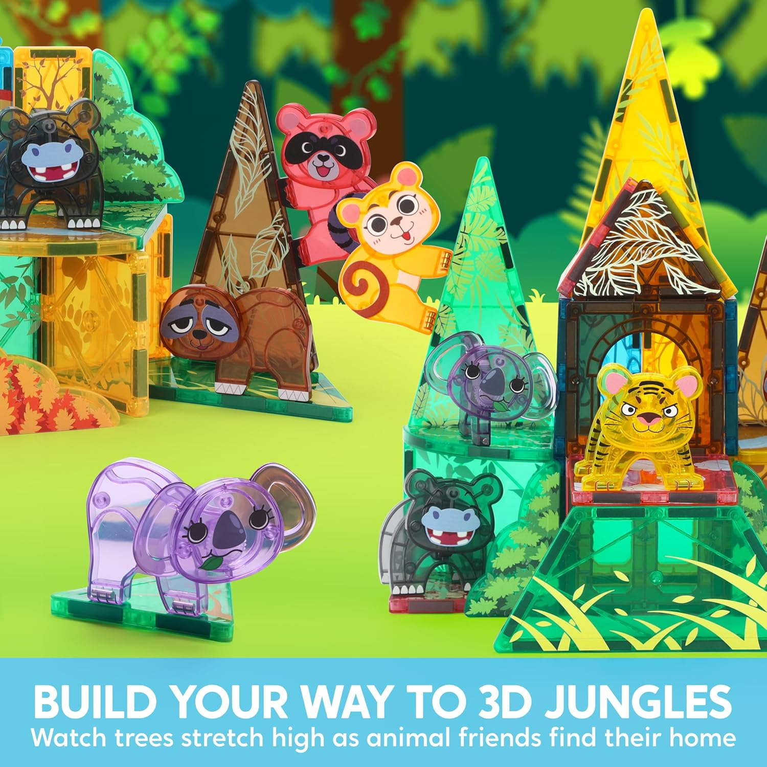 SYNCFUN Magnetic Building Tiles Jungle Animal Set for Kids, 50PCS Including 7 Cute Animals, Educational STEM Toy for Boys & Girls Ages 3-5 4-8, Christmas Birthday Party Toddlers image number 1