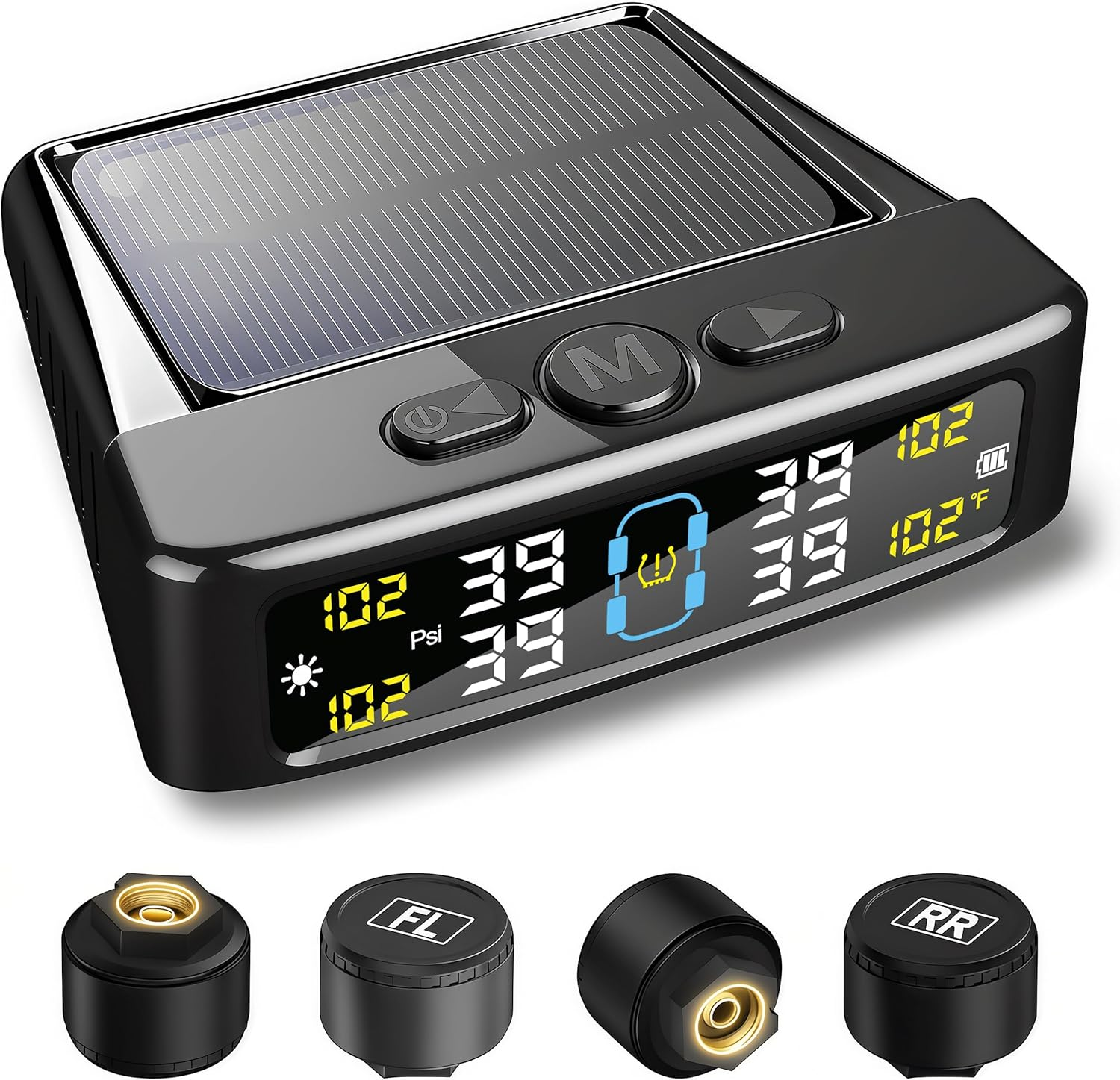 Tire Pressure Monitoring System, TPMS with Solar & USB Charge, Tire Pressure Monitor System with 4 External Sensors & 6 Alarm Modes, Color LCD Display TPMS with Auto Sleep for Car, Sedan, SUV, VAN, RV image number 5