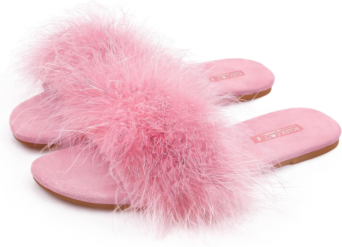BCTEX COLL Women'S Fuzzy Open Toe Slippers Memory Foam Feather Slides Fluffy Furry Indoor House Sandals image number 6