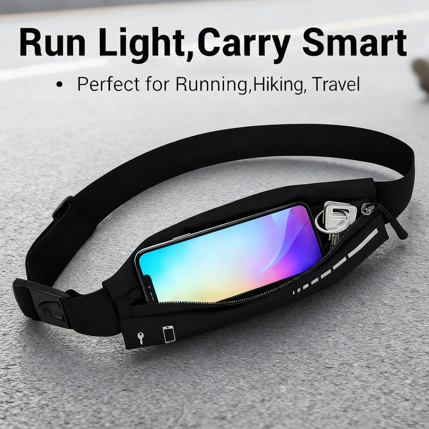 Running Belt for Men, Running Vest Waist Pack with Phone Holder, Fanny Pack for Runners Workout Jogging, Money Belt Running Accessories, Black One Size image number 5