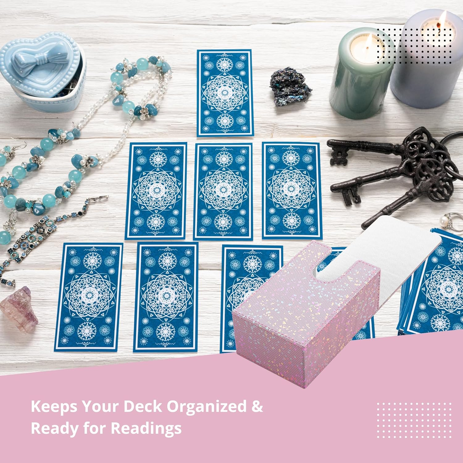 Boltquan Pearlized Pink Tarot Card Holder with White Interior &ndash; Fold-Top Case with Magnetic Lid Closure &ndash; Fits Standard Tarot Decks &ndash; Outer Dimensions 5.39 X 3.38 X 2 Inches (Pearlized Pink) - Moonlit Oracle image number 7