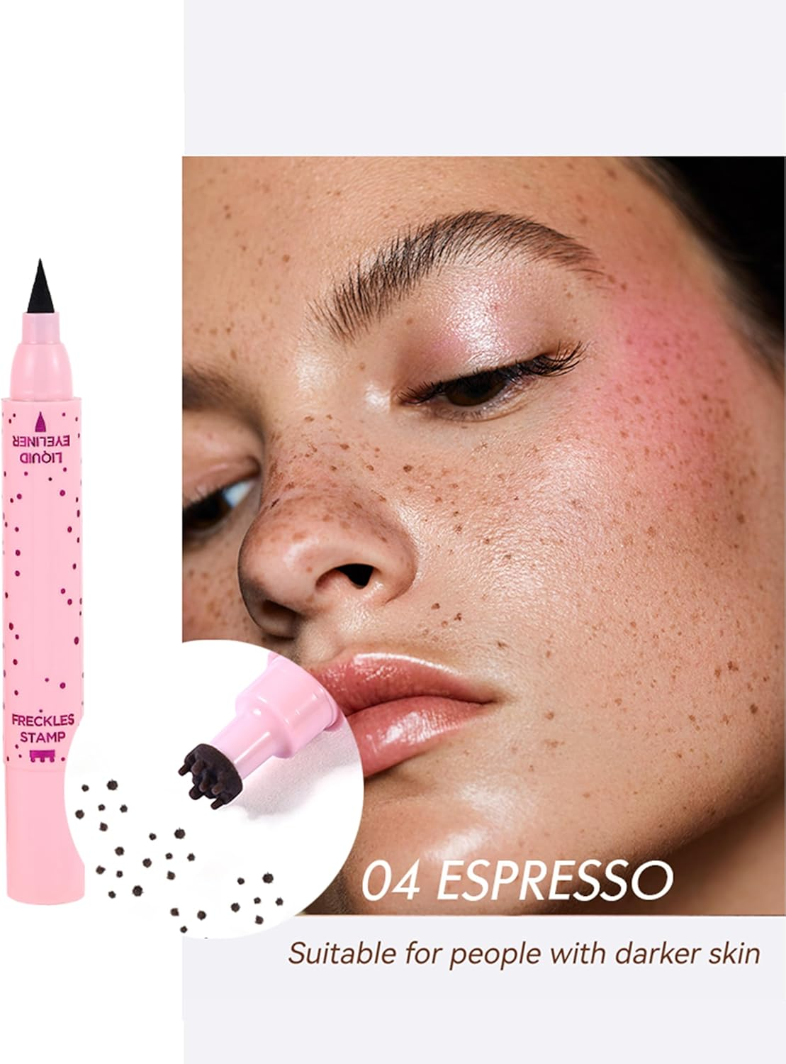 Erinde Natural Freckle Eyeliner Pen, 2 in 1 Liquid Freckle Stamp & Smudge-Proof Liquid Eyeliner, Long Lasting Waterproof Freckles Tattoo Marker, High Pigment Eye Liners 4# image number 3