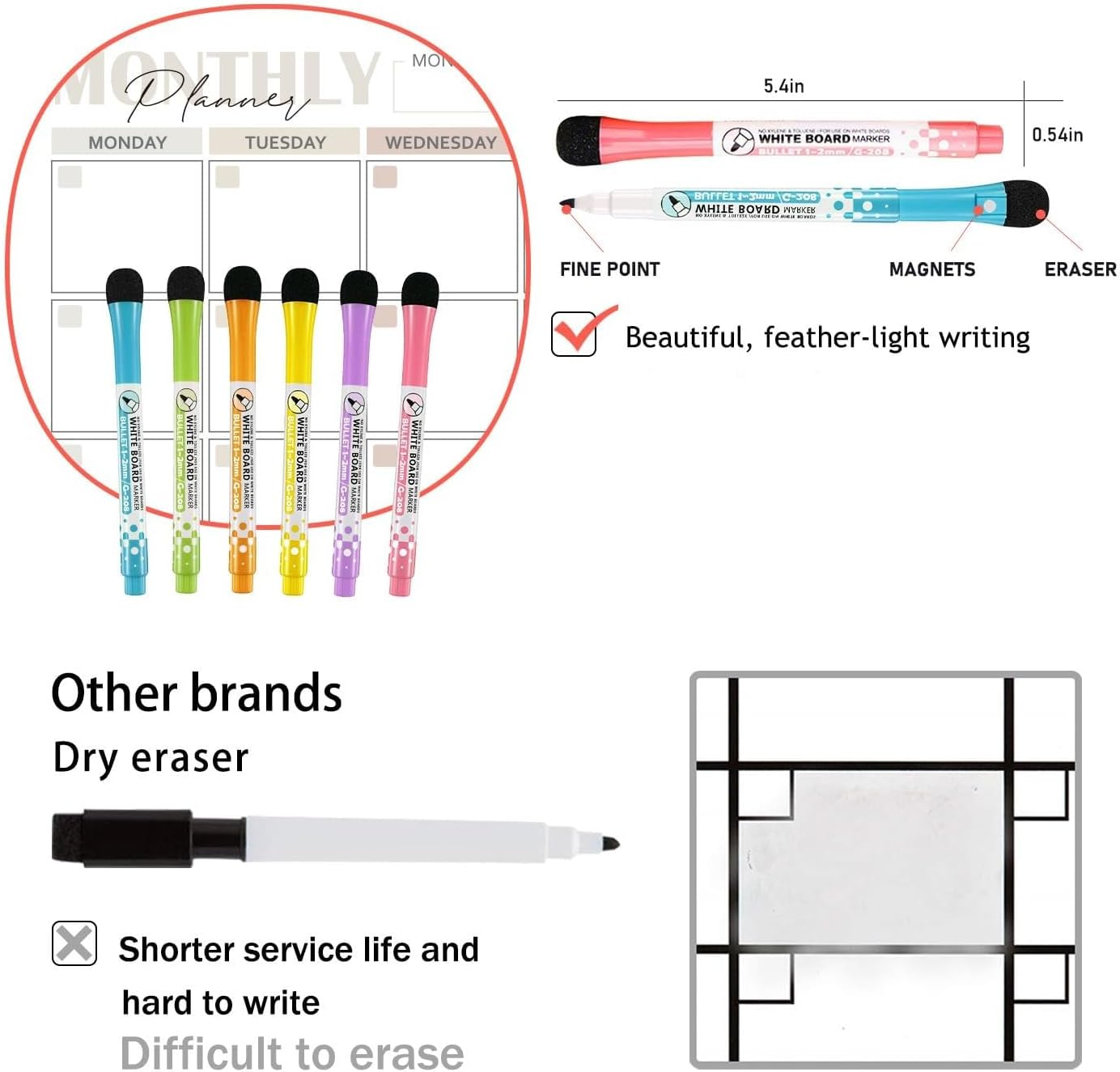 BIROYAL 4 Pack Magnetic Fridge Calendar - Dry Erase Whiteboard Calendar for Refrigerator - Magnetic Monthly & Weekly Planner with 6 Markers, Eraser, to Do List & Shopping List - 42X32Cm image number 3