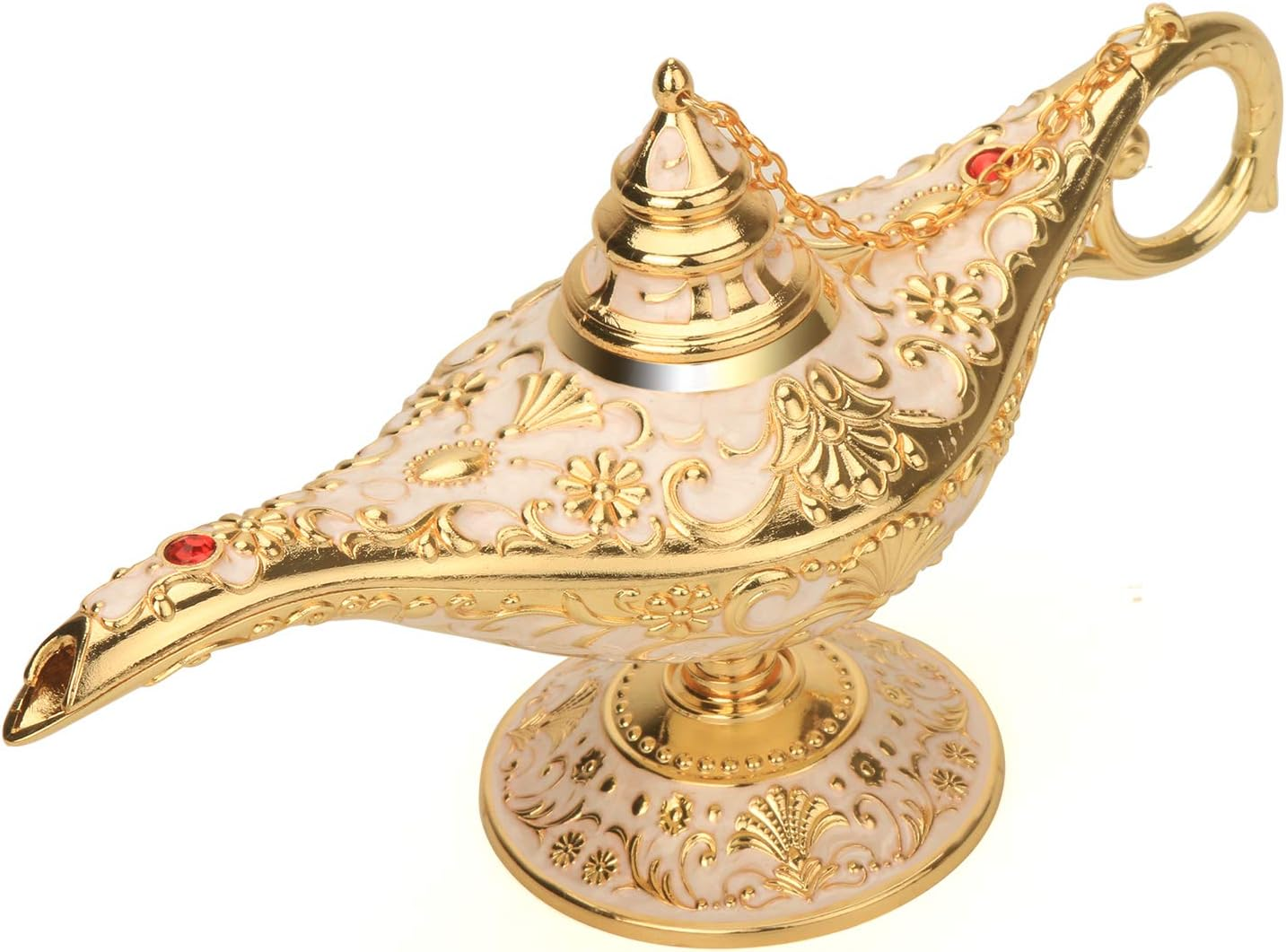 K COOL Classic Aladding Magic Genie Lamp Legend Wishing Light Costume Lamp Metal Carved Cone Incense Burner for Home Tabletop Decoration Party Birthday Halloween Christmas(Beige)
