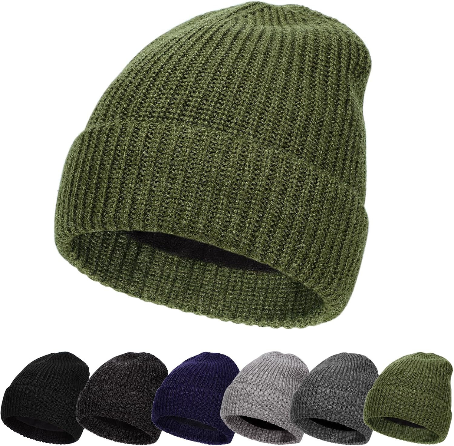 Big Head L/XXL Wool Blend Warm Beanie for Men, Chunky Knit Texture, Warm Stretchable Skull Cap Winter Hats