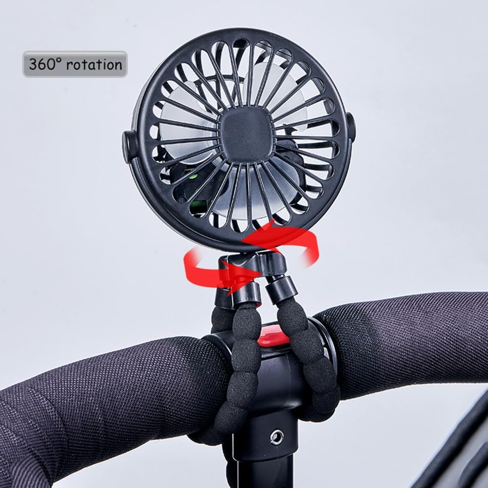 Time Vinql Stroller Fan, Outdoor Mini 3-Speed Portable Stroller Fan, Personal Desk Fan with Flexible Tripod, Car Seat Handheld Fan, Treadmill, Outdoor Camping (Black) image number 4