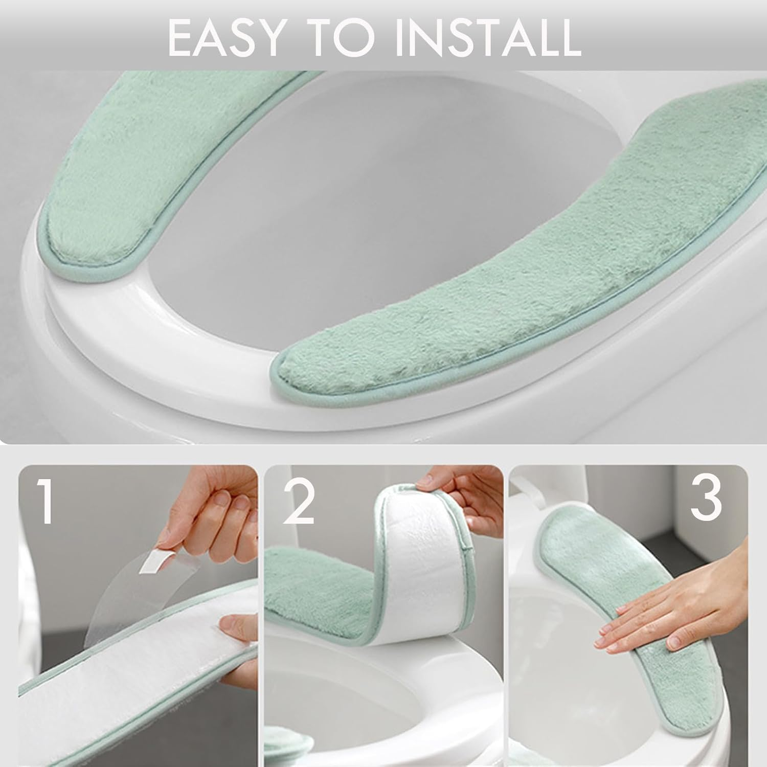 Thick and Warm Toilet Seat Cushion Cover - with Sticky Toilet Seat Cushion - Washable and Reusable Mat for Winter - Double Flap Separation, TPR Back Adhesive, Soft and Protective (Green)