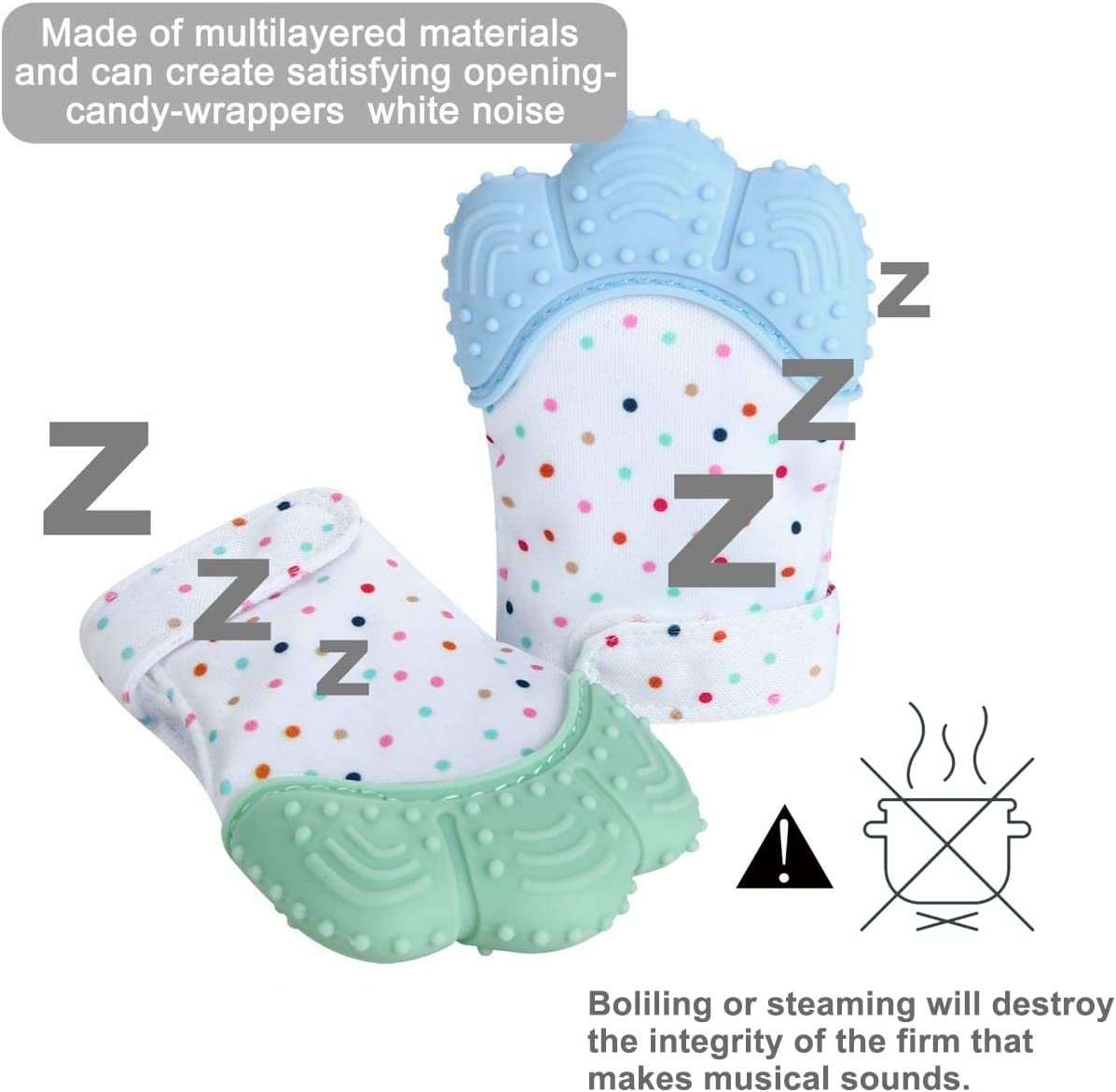 Pandaear 2 Pack Soothing Teething Mitten, Pain Relief, Protection Glove, Stimulating Teether, 0-12 Months (Blue) image number 4