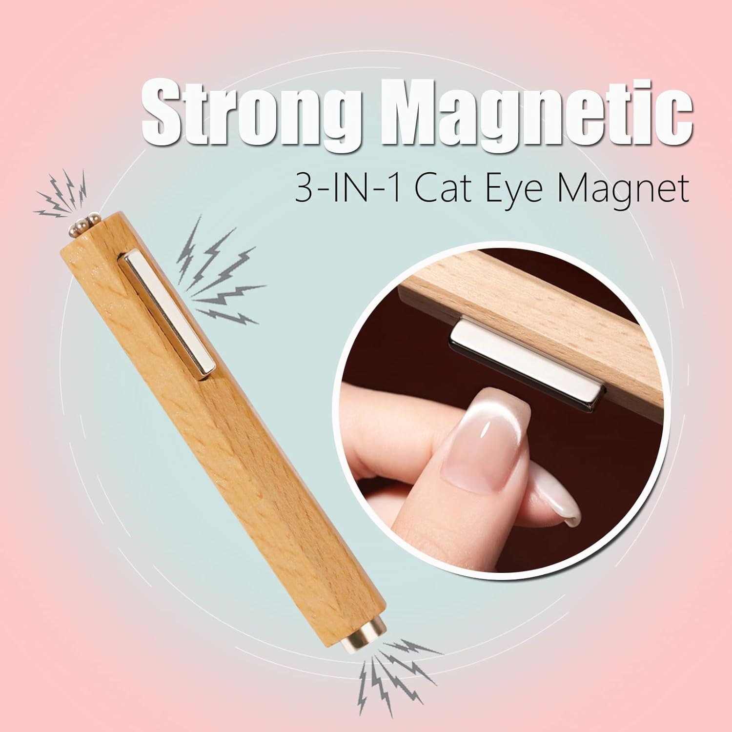 Dr.Nail Cat Eye Magnet for Nails, 3 in 1 Wooden Handle Nail Magnet, Multifunctional Y-Shaped Double Head Magnetic Gel Nail Polish Art Design Tools, 2Pcs Guide for Heart Cat Eye Magnet,Salon & Home Use image number 4