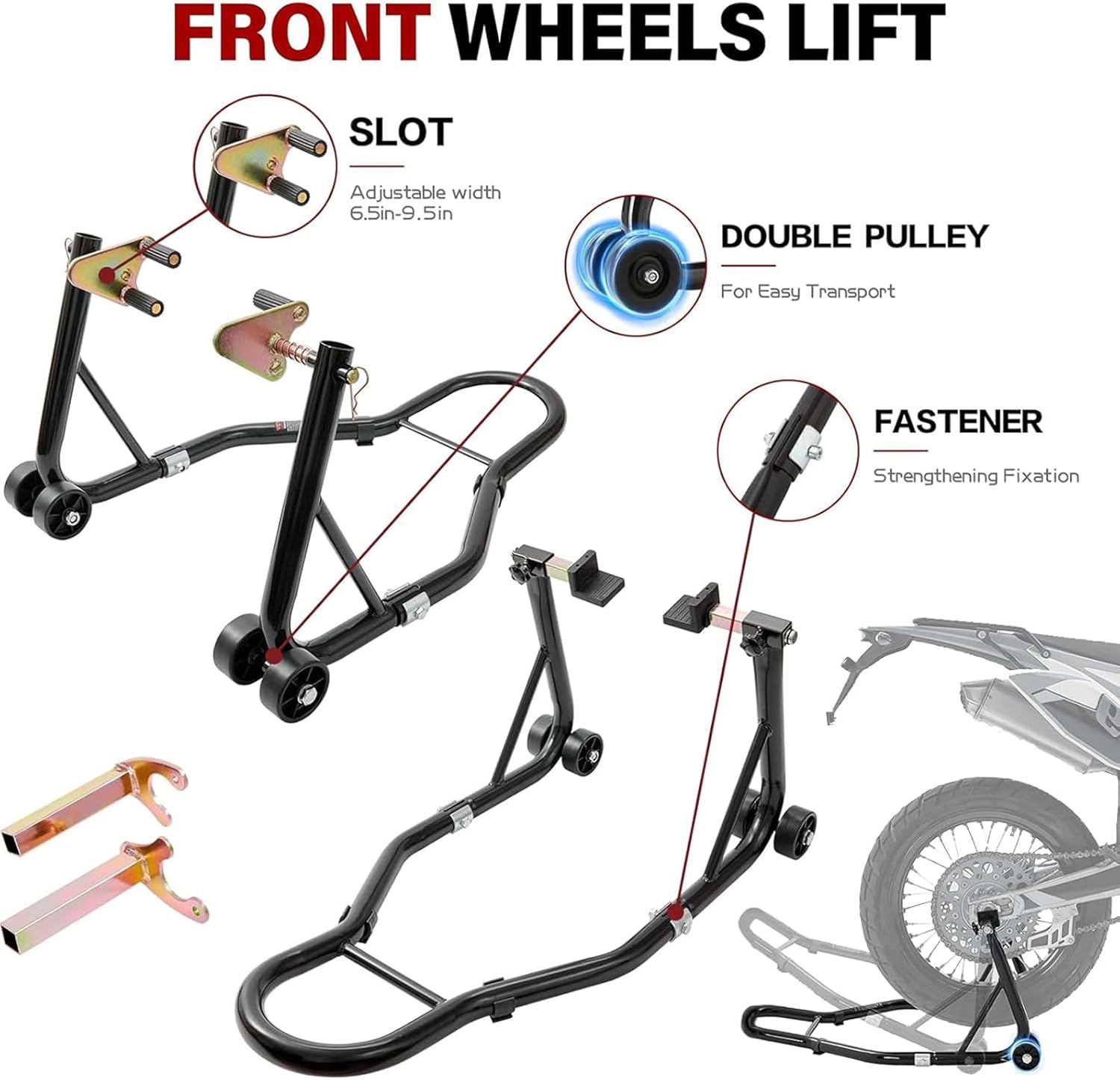 LIODUX 850LBS Motorcycles Stand Lift Stand, Front Rear Combo Lift Stand, Front Wheel Fork Stand, Rear U+L Fork Swingarm Spool Stand, Compatible with Most Motorcycles image number 4