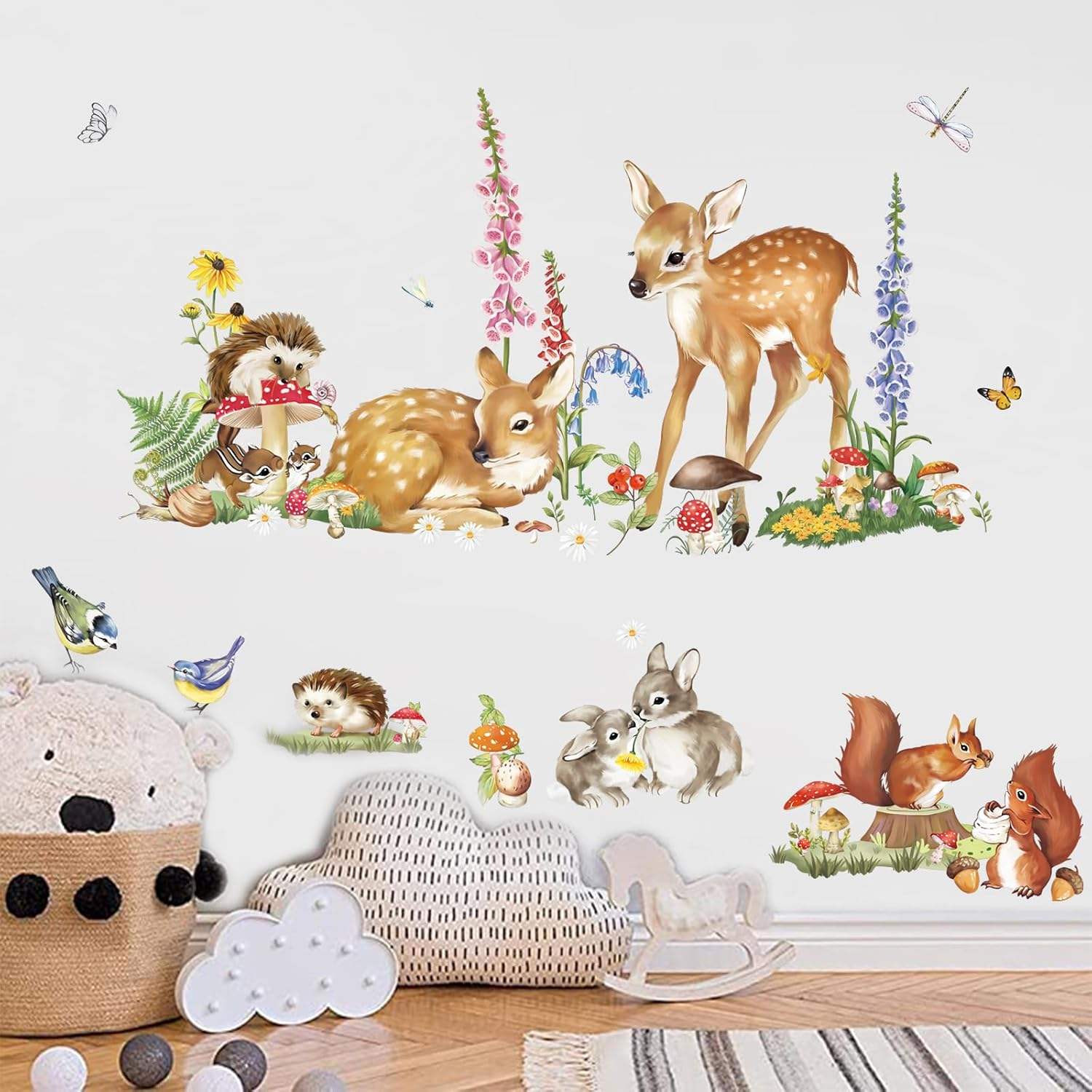 Decalmile Woodland Animal Wall Decals Deer Rabbit Squirrel Easter Wall Stickers Kids Bedroom Baby Nursery Wall Decor