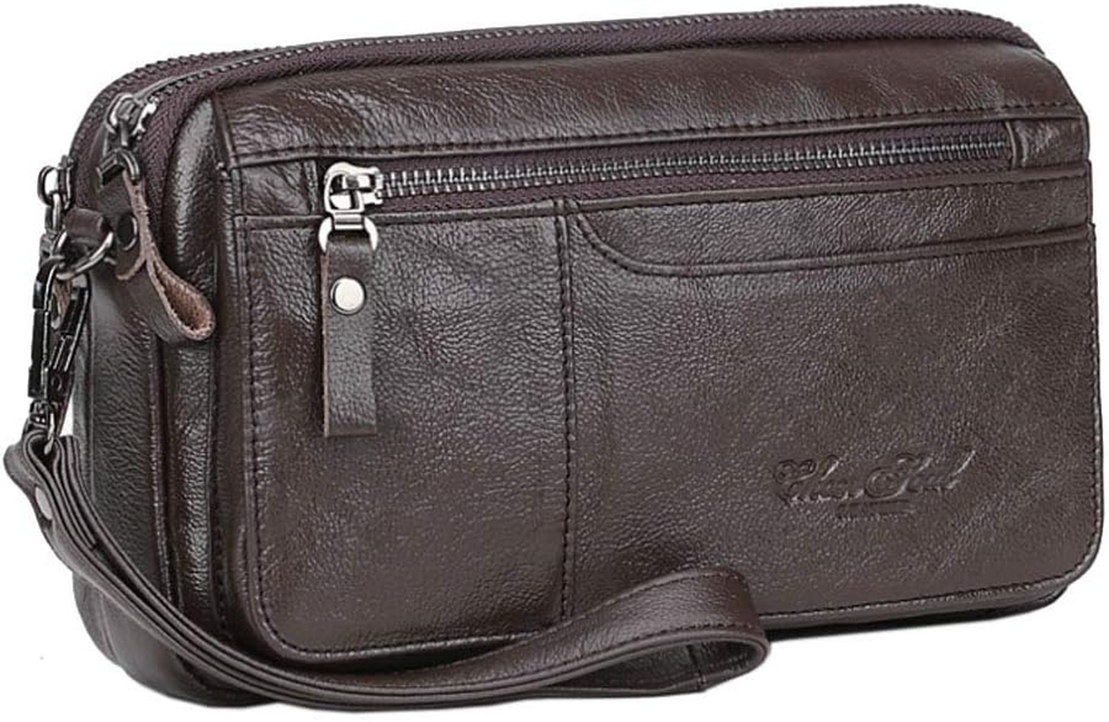 Leather Clutch Purse Wristlet Long Wallet for Men Phone Coin Money Organizer Holder Wrist Bag Day Pack Daypack Business Handbag image number 4