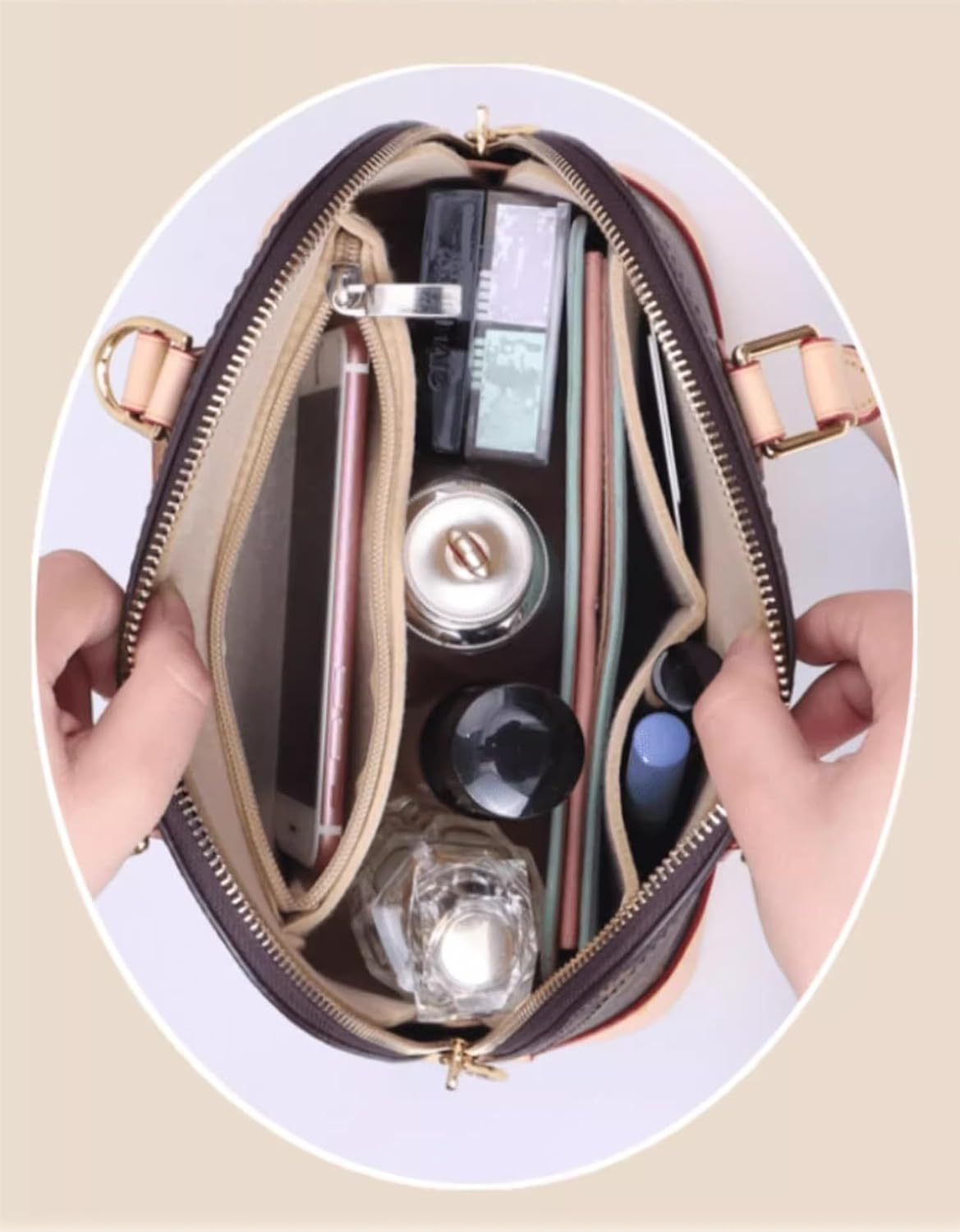 XIAOYIBAIHUOUK Bag Storage Insert for LV ALMA Handbags Liner Bag Handbag Organizer Insert Wallet Lining Storage Bag(Red A,Alma BB) - Red A image number 3