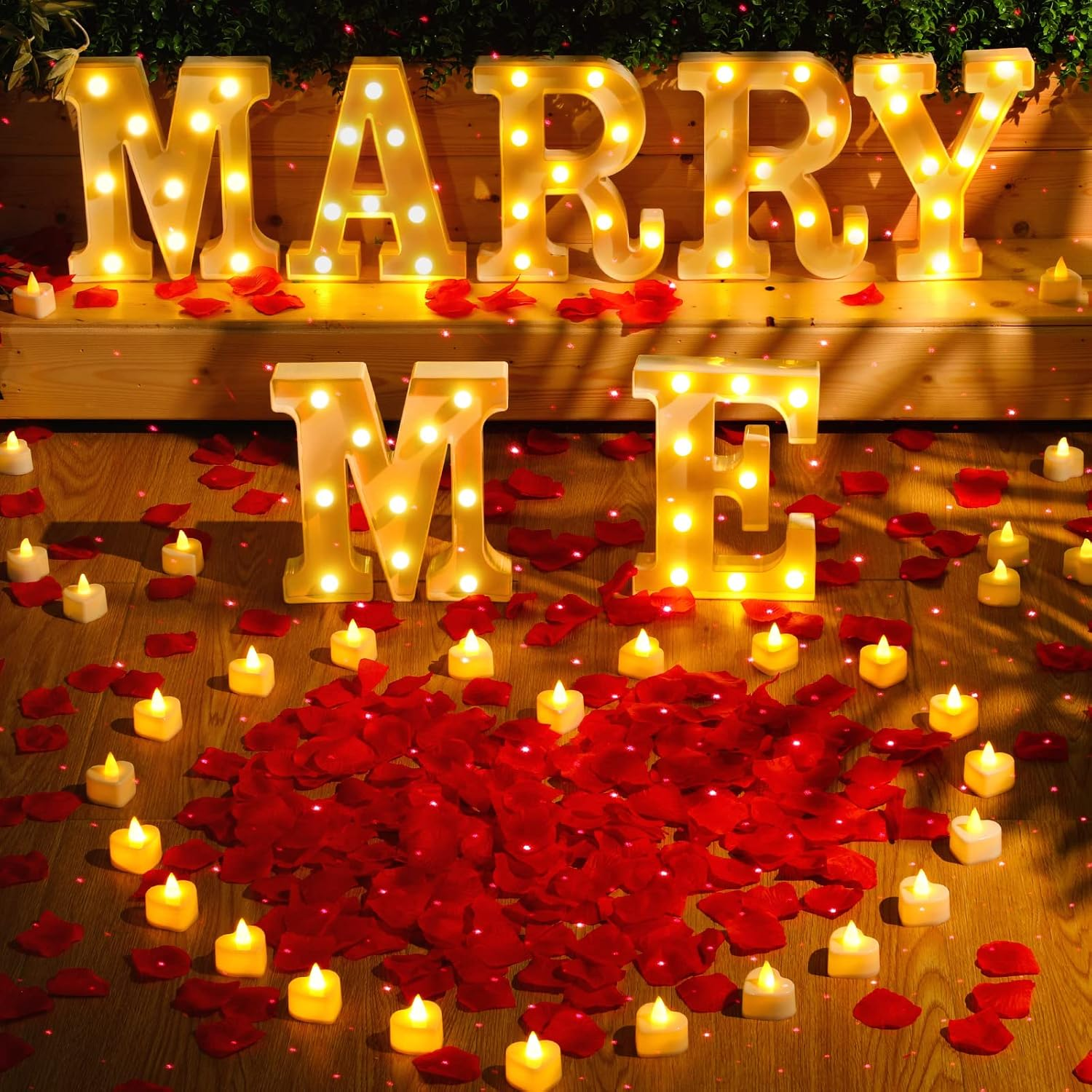 Hortsun Marry Me Light up Letters Proposal Decorations Will You Marry Me Sign Rose Petals 24 LED Candles Romantic Night Light for Proposal Engagement Wedding Outdoor(Red) image number 3