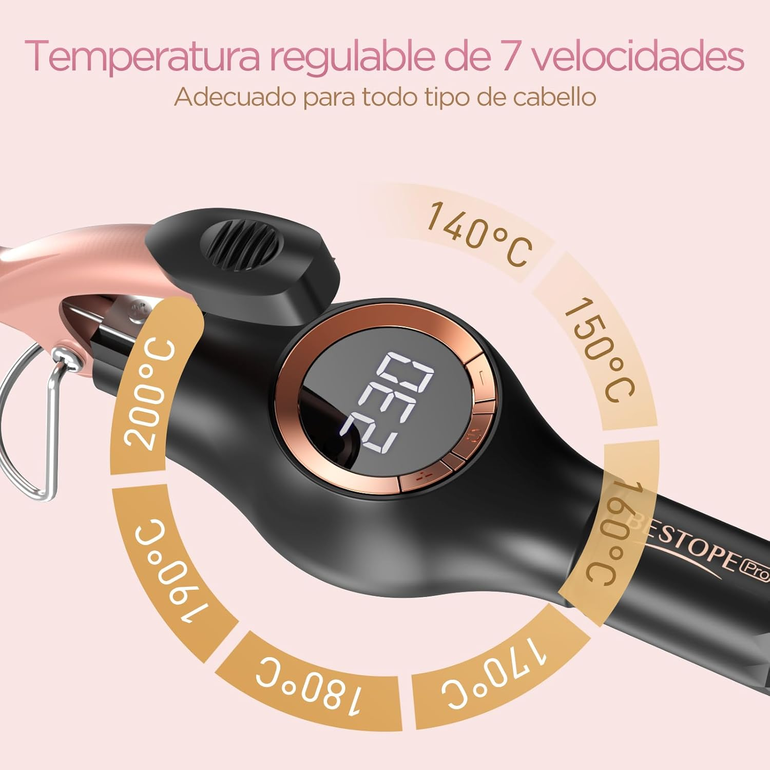 BESTOPE PRO Curling Iron 9 Mm for Small Curls - Multi-Temperature, Extension Design Hair Curler, Fast Heating, Large LCD Display, with Clamp and Glove