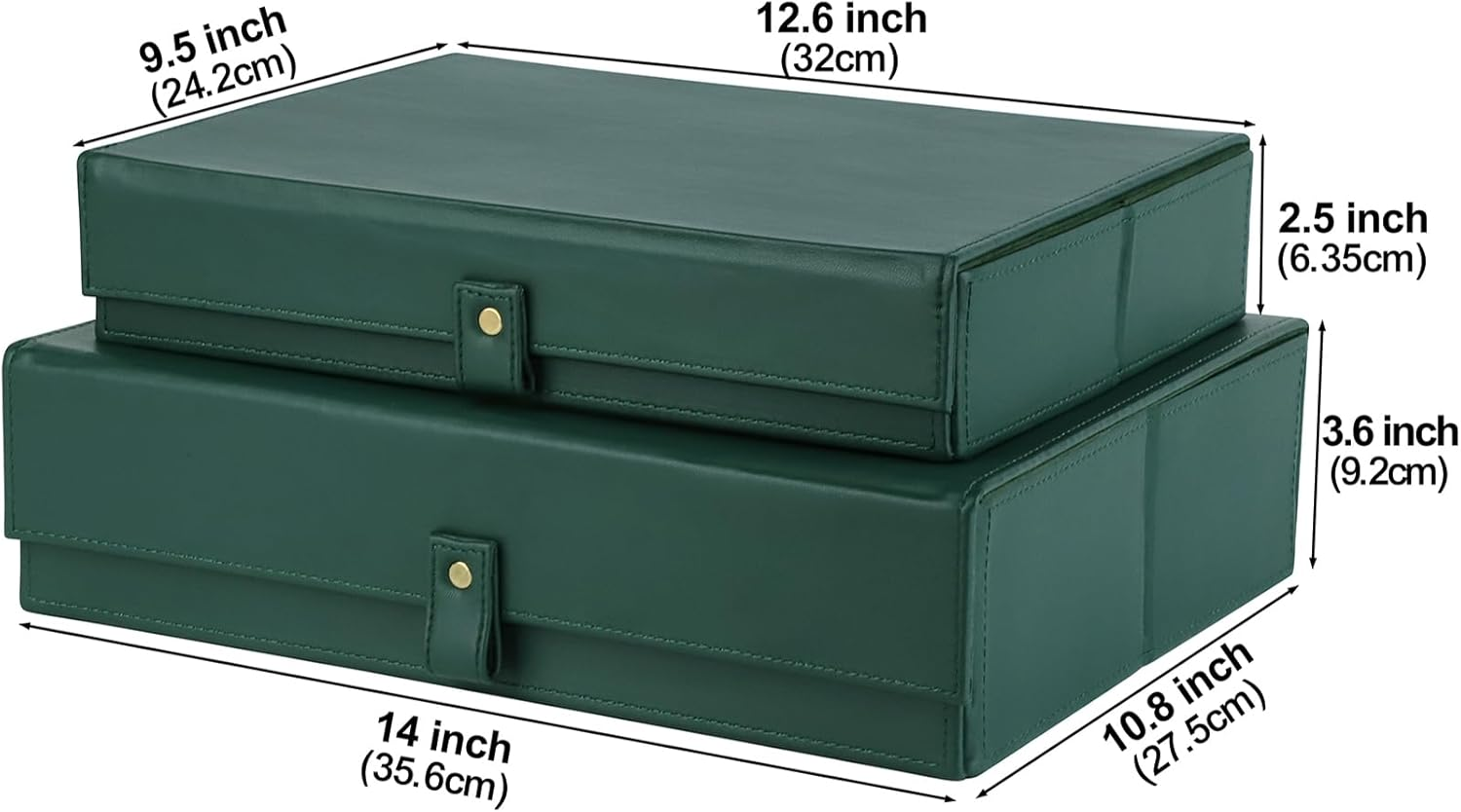 Hofferruffer Photo Storage Boxes with Dust-Proof Lid, Set of 2 Faux Leather Lidded Storage Bins, Photo, Jewelry, Scrapbooking Supplies, Keepsake Organizer for Elegant Home & Office Decor (Green) - Creamwhite image number 3