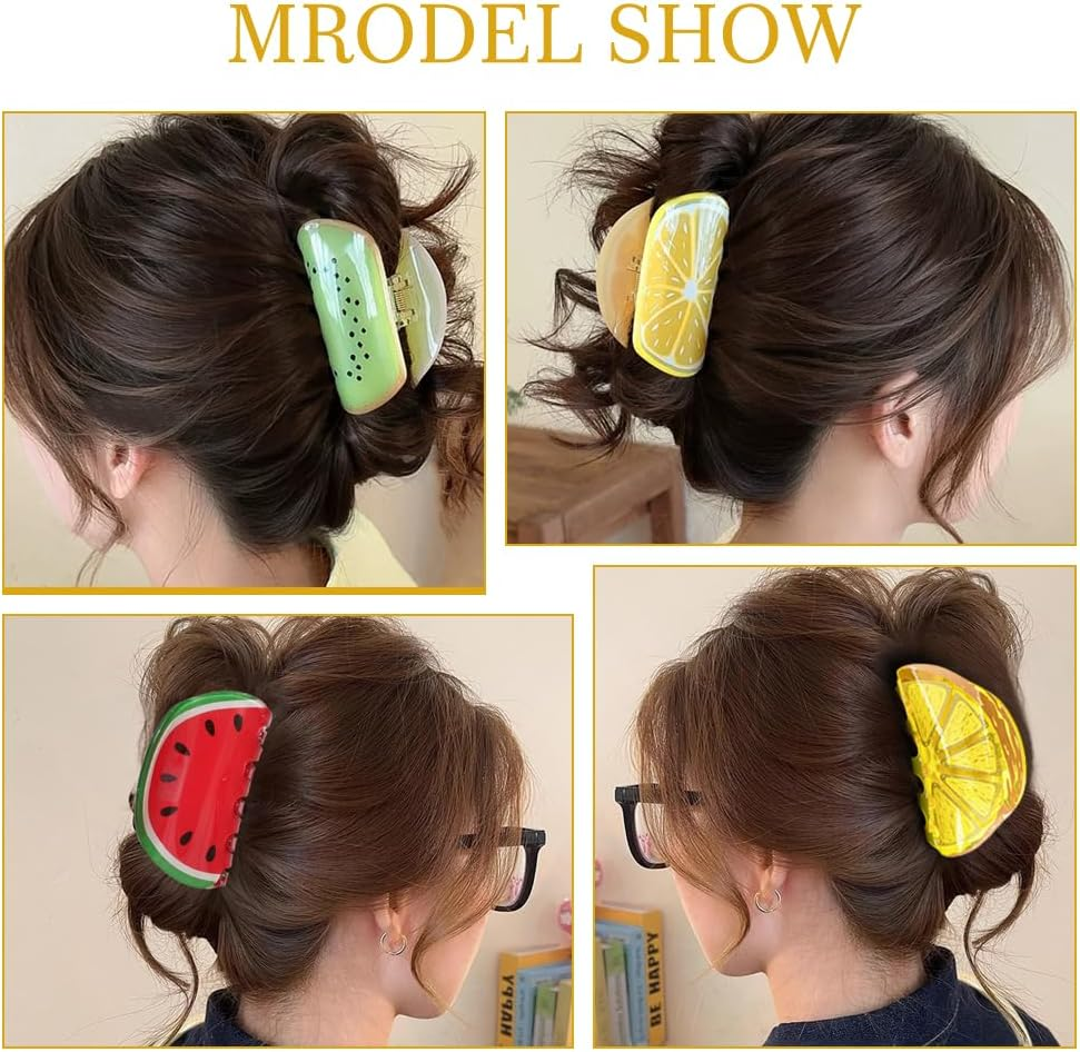 XFSRG Pack of 4 Women'S Creative Fruit Summer Hair Clips Lemon Non-Slip Hair Clips for Hawaiian Party and Everyday Wear (Multicoloured A)