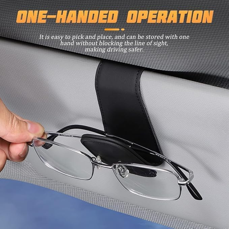 Sunglasses Holders for Car Sun Visor, Leather Eyeglasses Hanger Mounter, Magnetic Glasses Holder and Ticket Card Clip, Auto Interior Accessories Universal for SUV Pickup Truck - Beige image number 3