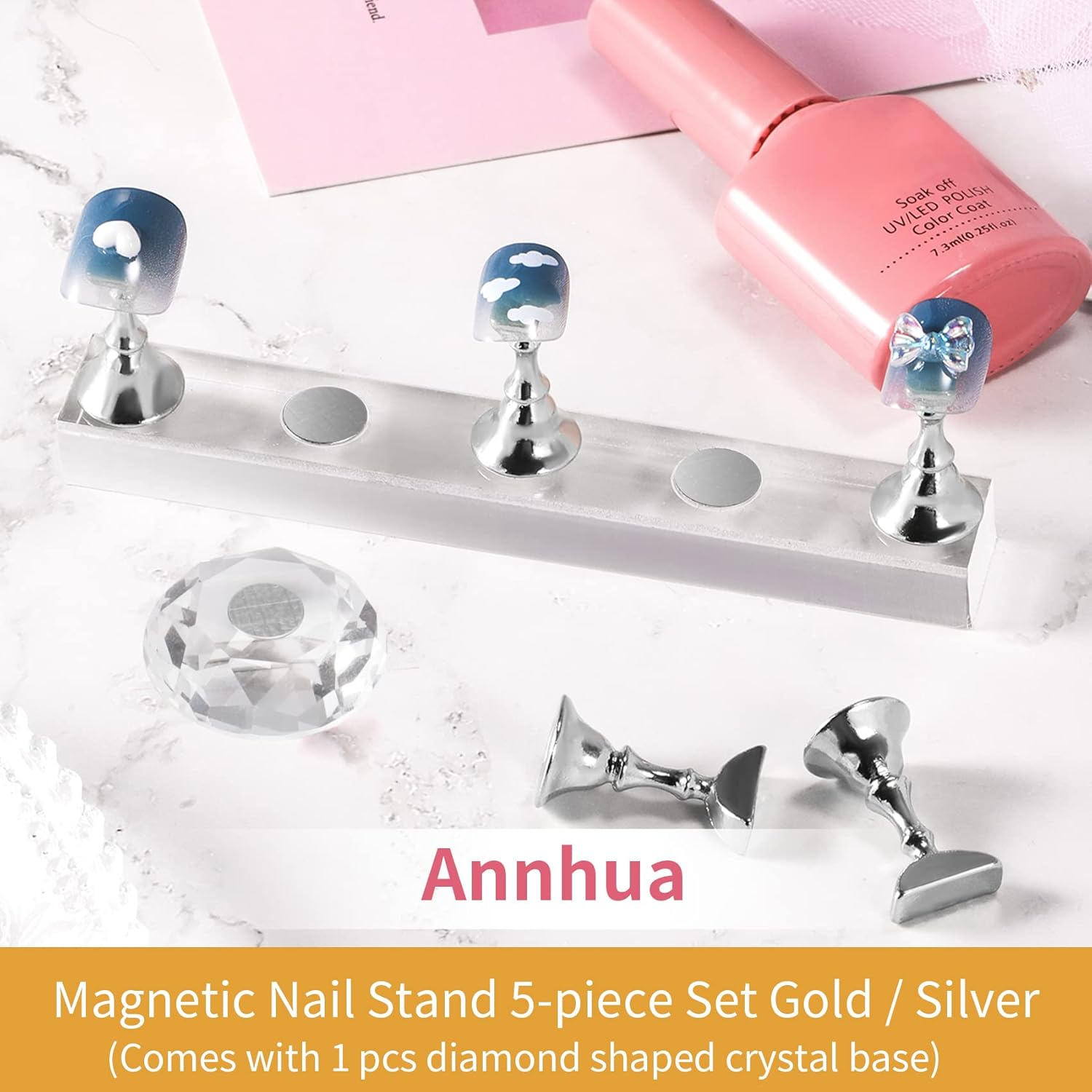 Annhua Nail Holder for Painting Nails Magnetic Nail Holder Practice Nail Hand, Nail Stand for Press on Fake Nail Holder Acrylic Nail Stand for Nail Display - Silver image number 4