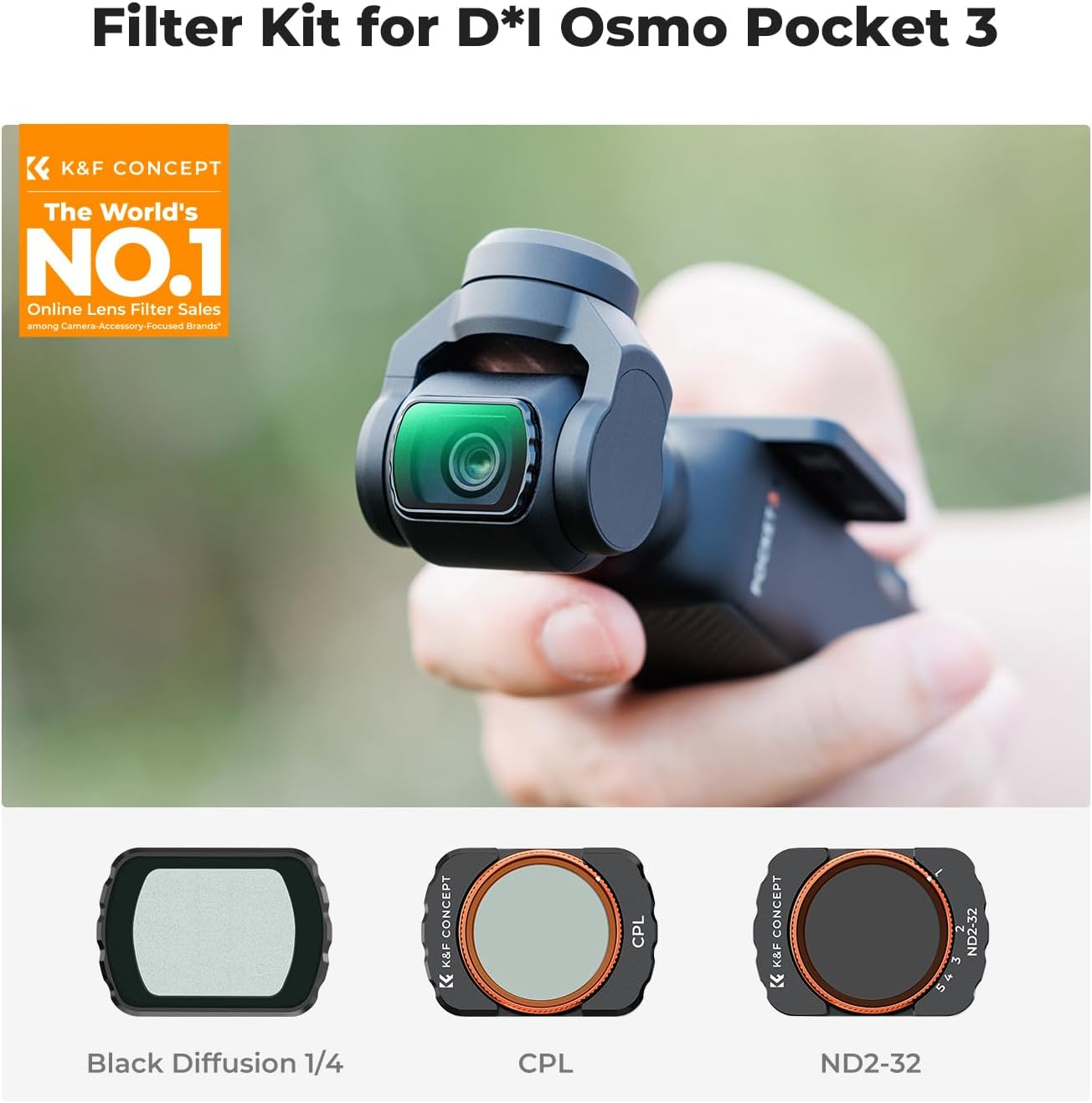 K&F Concept Magnetic Effect & ND & CPL Filter Set Compatible with DJI Osmo Pocket 3, 3 Pack CPL Black Diffusion 1/4 ND2-32 Filters Accessories, HD Optical Glass/Multi-Coated image number 5