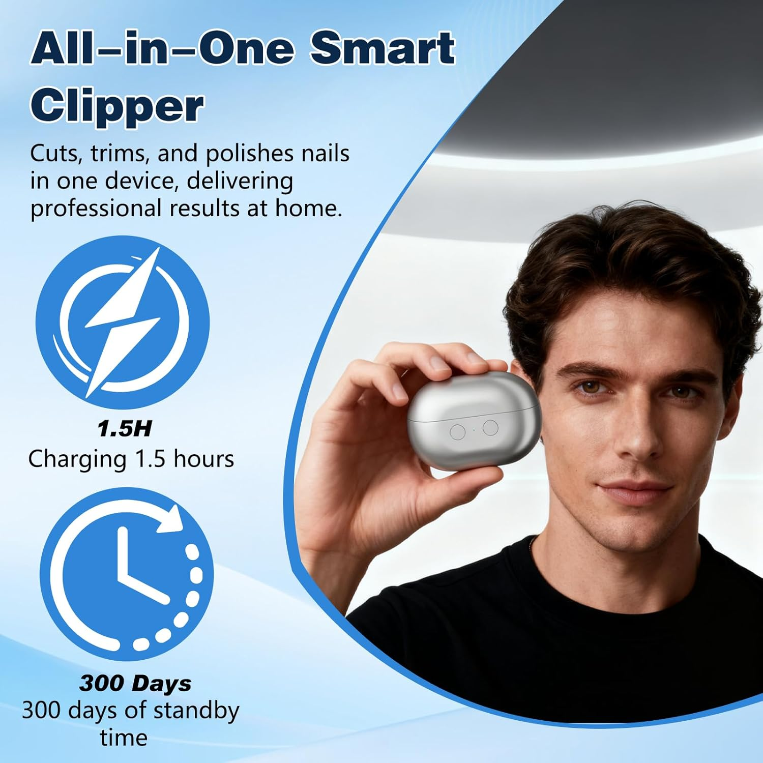 Easyclip Smart Nail Clipper, 3-In-1 Easy Clip Smart Nail Clipper, with LED Light, Nail Scraps Storage and Polishing, for Seniors, Kids(Gray) - Gray image number 5