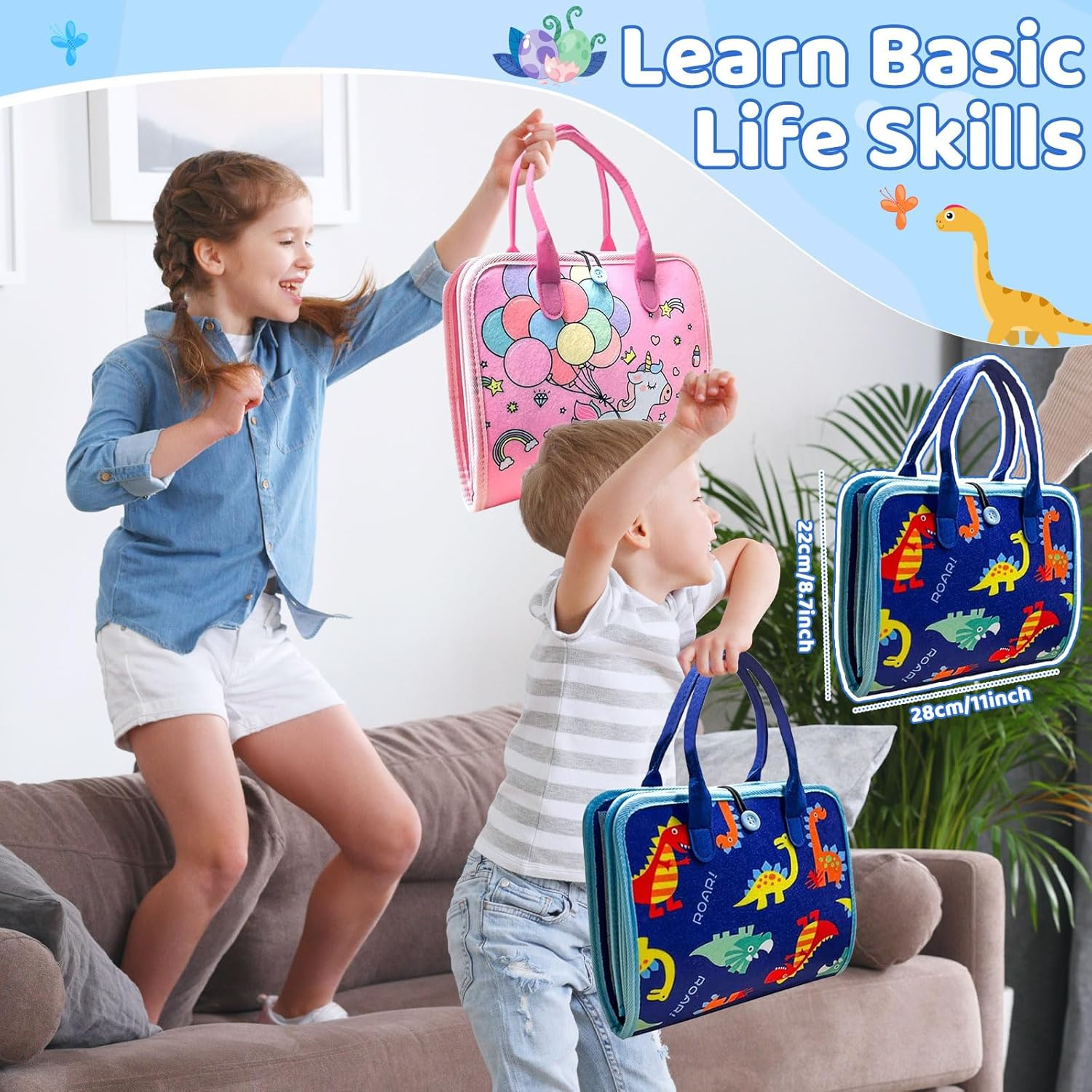 LOVELEDI Busy Board Montessori Toys for Toddlers - Kids Sensory Toys Busy Book Preschool Educational Activities with Zipper Removable for 2 3 4 5 Year Old Boys, Travel Toy Learning Fine Motor Skills - Blue image number 5