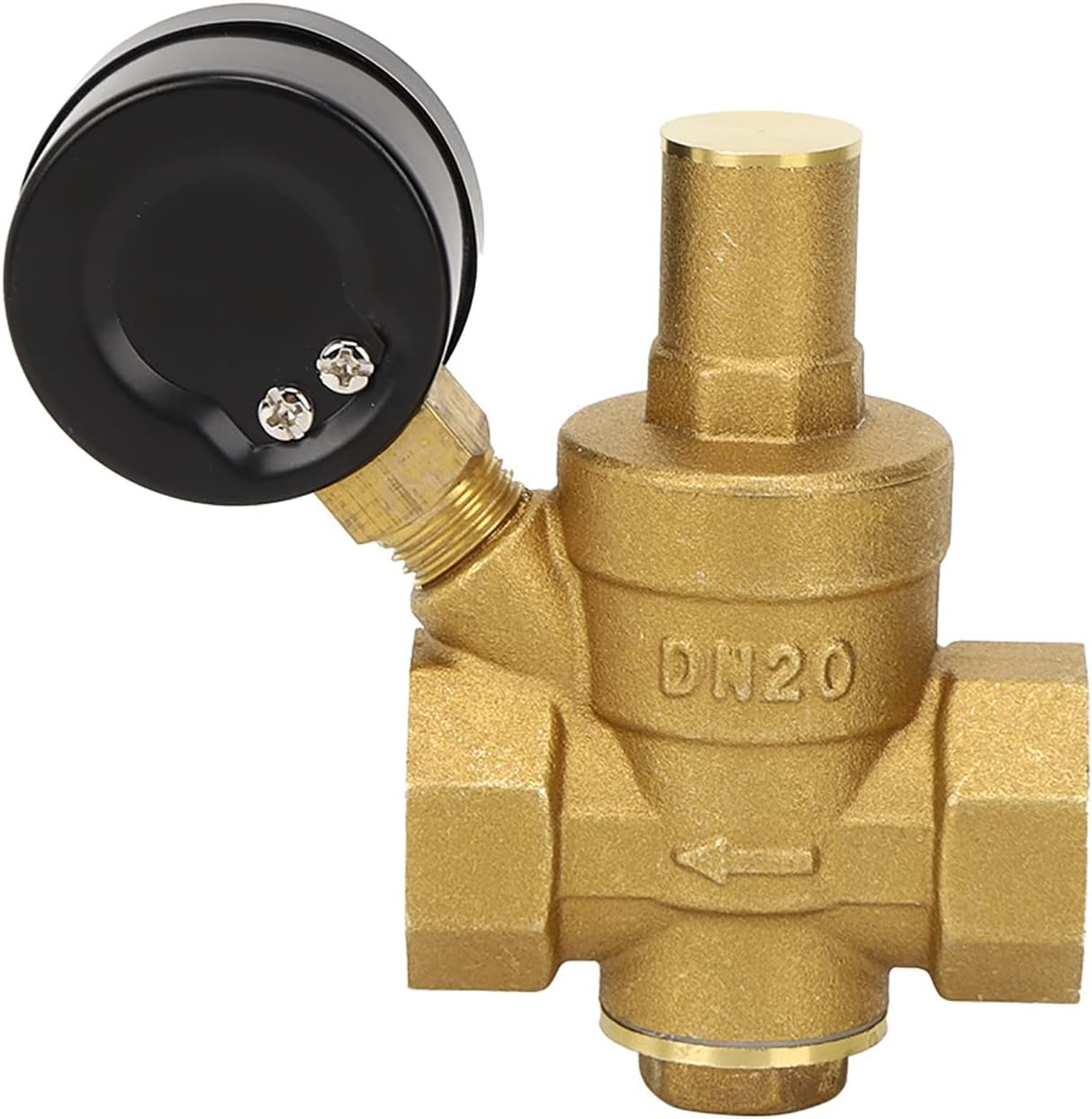 DN20 Brass Adjustable Water Pressure Regulator Valve with Pressure Adjustment Knob Meter for RV Travel Trailer image number 1