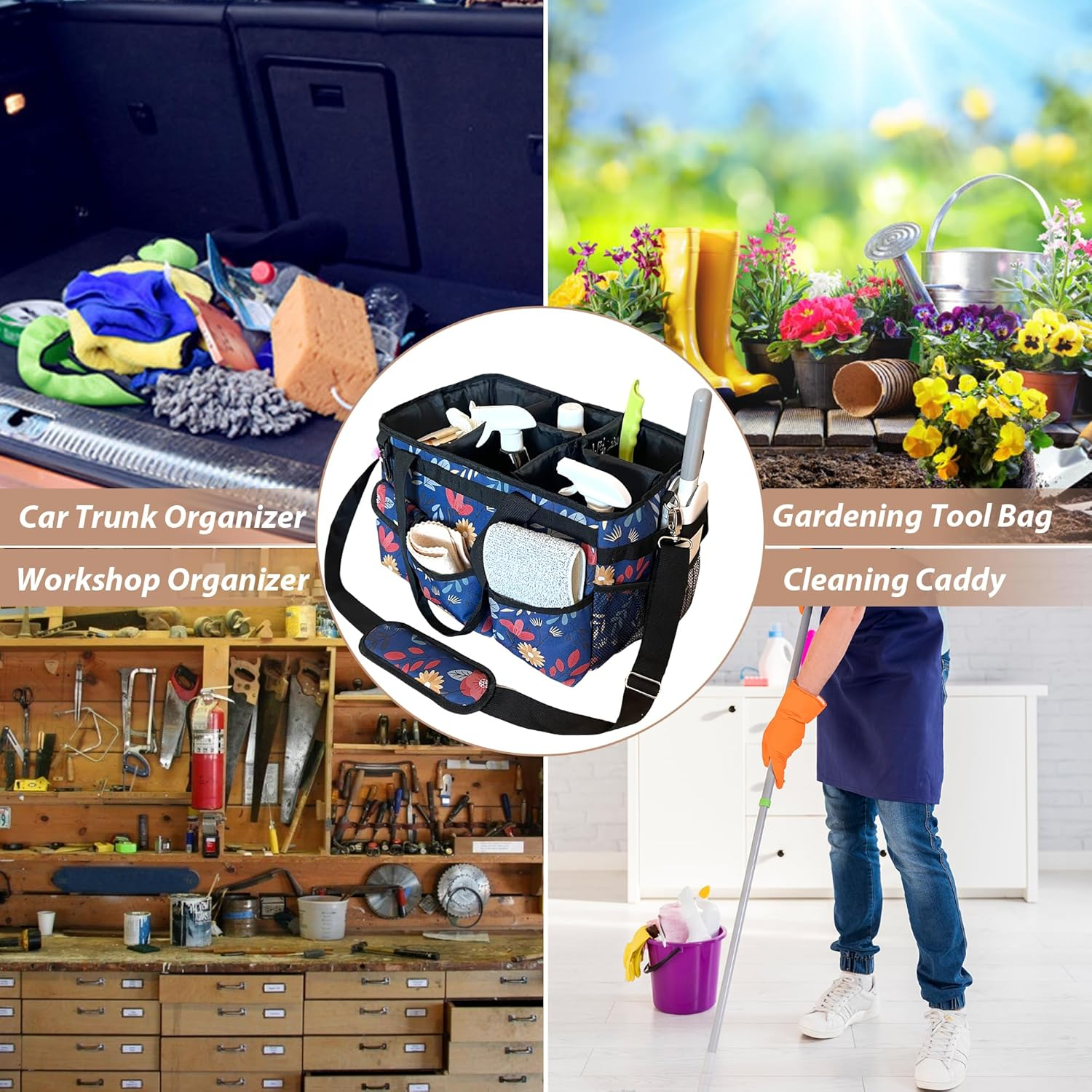 Cleaning Caddy Bag, Cleaning Caddy Organiser with Handle, Large Caddy Bag for Home, Car and Bathroom, Cleaning Supplies, Household Handbag with Adjustable Shoulder Straps (Blue) image number 3