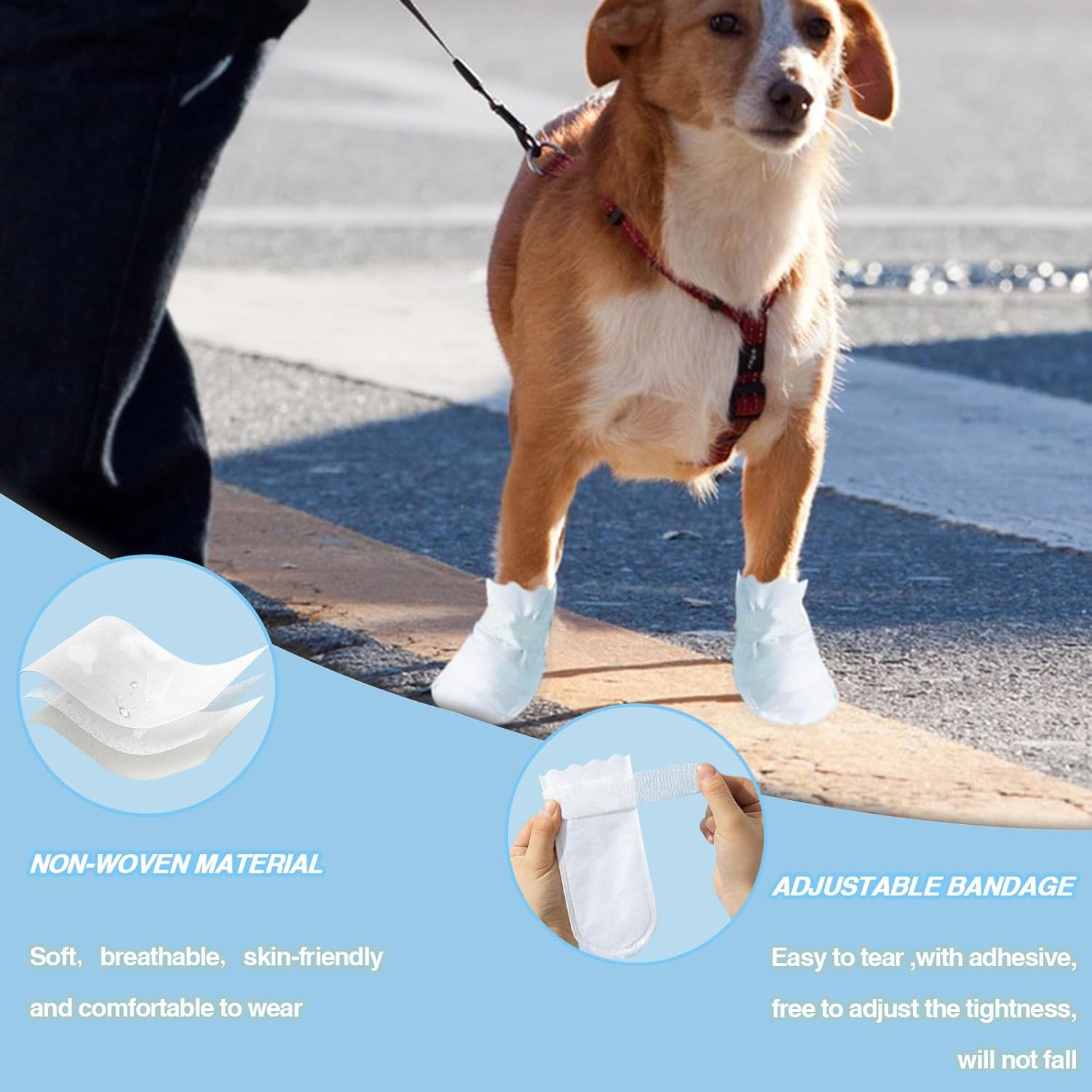 Disposable Dog Shoes for Small Dogs, Pet Shoes with Adjustable Adhesive Bandage, Dog Shoes and Paw Protection, 20 Pieces (L) image number 2