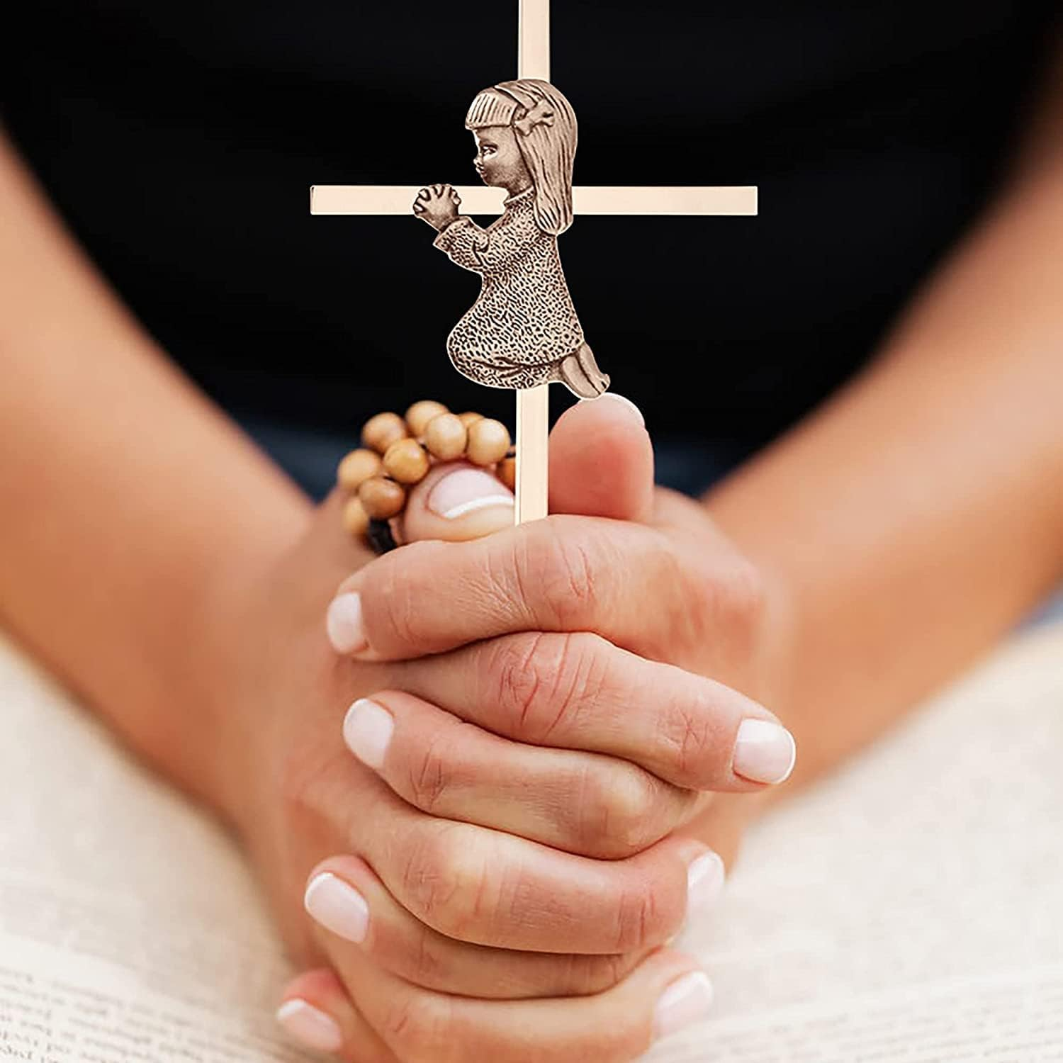 Silver Girl Wall Cross, Blessing Baby Metal Cross, Praying Girl Plaque Wall Decor Cross, Great for Baptism, Perfect for First Holy Communion, Baby Shower, Birthday and Christening image number 6