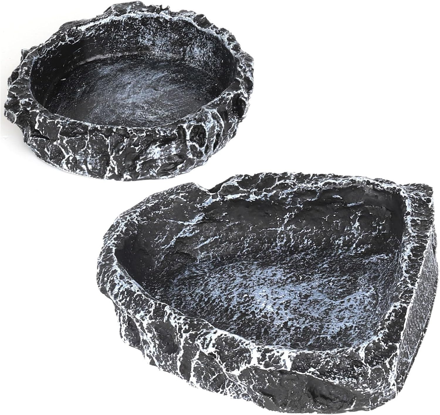 Reptile Water Dish Food Bowl for Bearded Dragon Tank Accessories, Hygger Zoo Reptile Rock Feeder for Reptile Tank 2 Pack Corner Resin Terrarium Bowl for Leopard Gecko Hermit Crab Tortoise Snake, Black