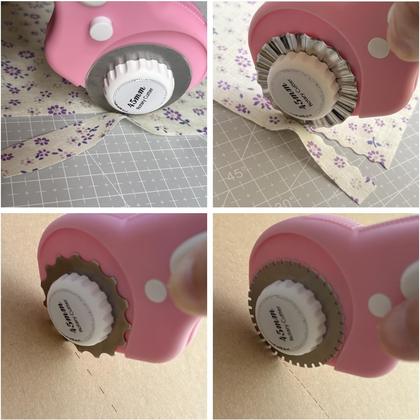 45Mm Rotary Cutter for Fabric with 8Pcs Rotary Blades, Rolling Fabric Cutter Crochet Edge Skip Stitch Blade Perforating Rotary Blade, Pinking Rotary Cutter for Quilting Crafts Sewing, Pink image number 2