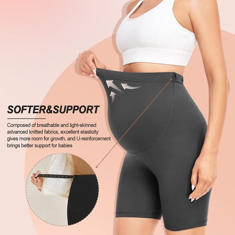 Hi Clasmix Maternity Shorts over Belly Active Workout Summer Yoga Athletic Pregnancy Adjustable Belt Biker Shorts Pants(3 Pack Black+Grey+Navy,X-Large)