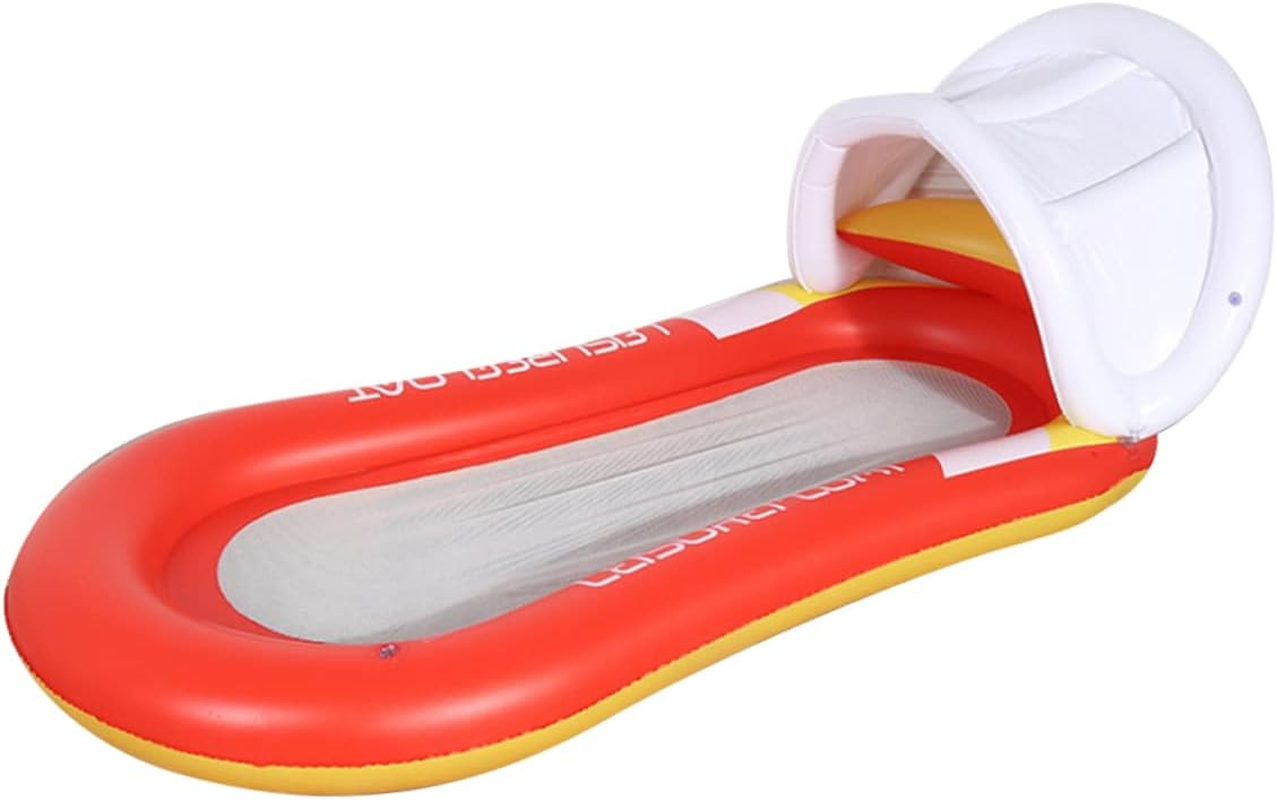 ERINGOGO Inflatable Floating Bed and Water Hammock for Adults 160X90Cm Orange PVC Recliner with Sunshade for Pool Relaxation and Floating image number 5