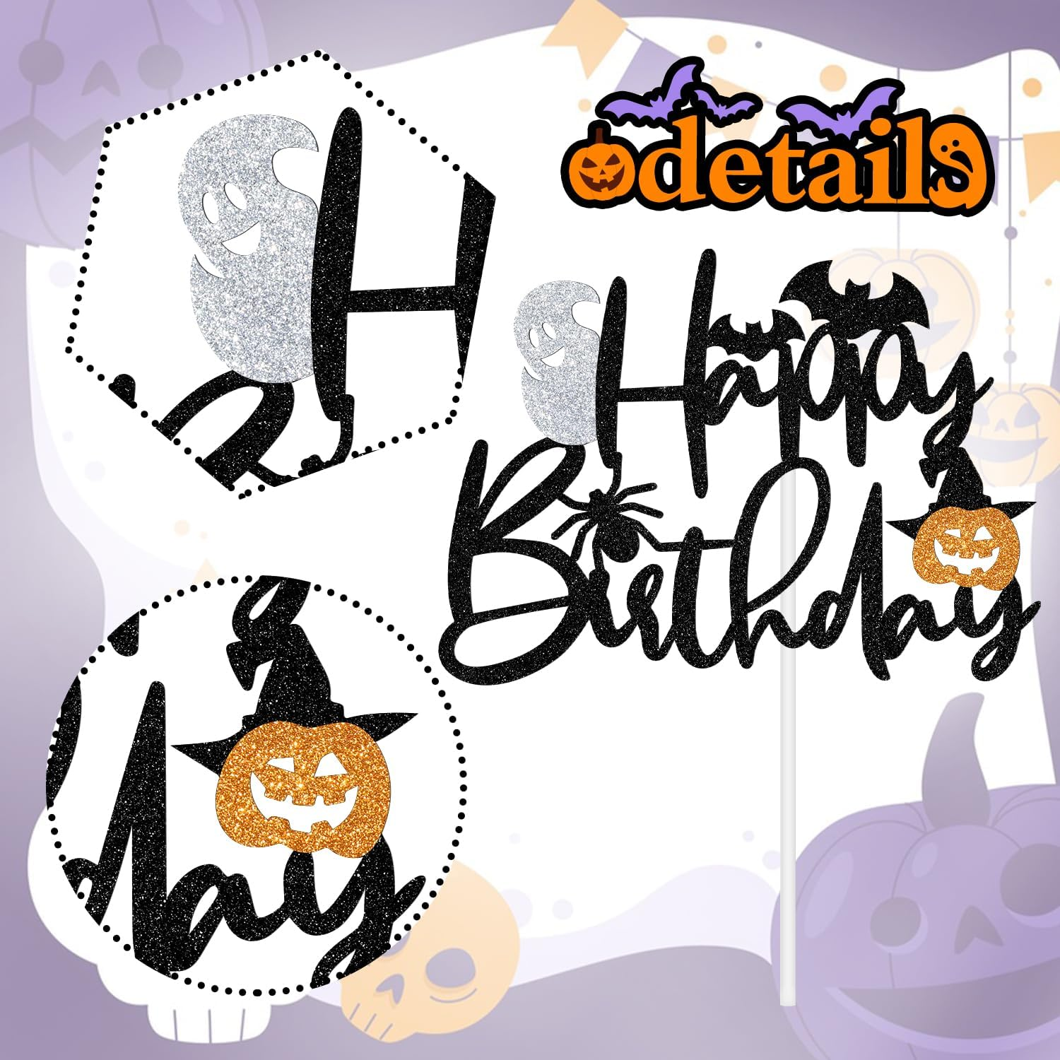 Halloween Happy Birthday Cake Topper, Halloween Spooky Birthday Decorations, Pumpkin Bat Spider Horror Ghost House Halloween Birthday/Baby Shower Party Decoration Supplies for Kids Adults image number 1