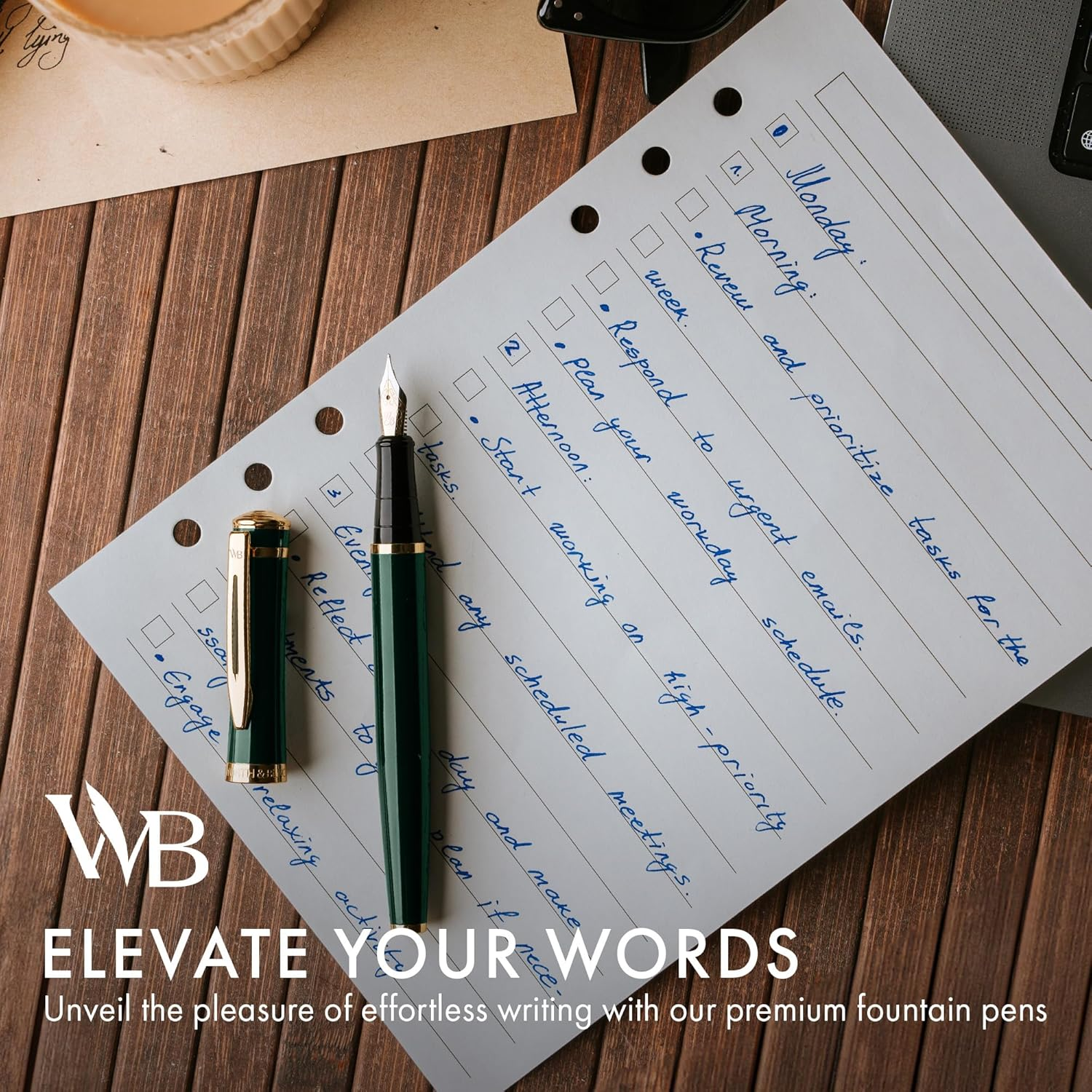 Wordsworth & Black Fountain Pen Set, 18K Gilded Medium Nib, Includes 24 Pack Ink Cartridges, Ink Refill Converter & Gift Pouch, Gold Finish, Calligraphy, [Racing Green Gold], Perfect for Men & Women image number 3