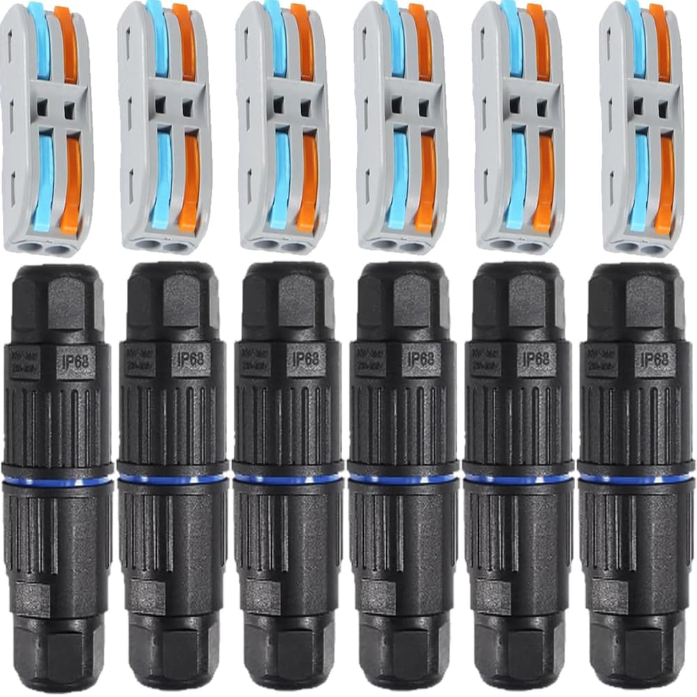 6 Pcs IP68 Waterproof Electrical Cable Connector, Outdoor 2 Way Junction Box, Wire Connectors with Replaceable Lever Wire for Cable, Outdoor, Garden, Street Light, Quick Screwless Installation image number 4
