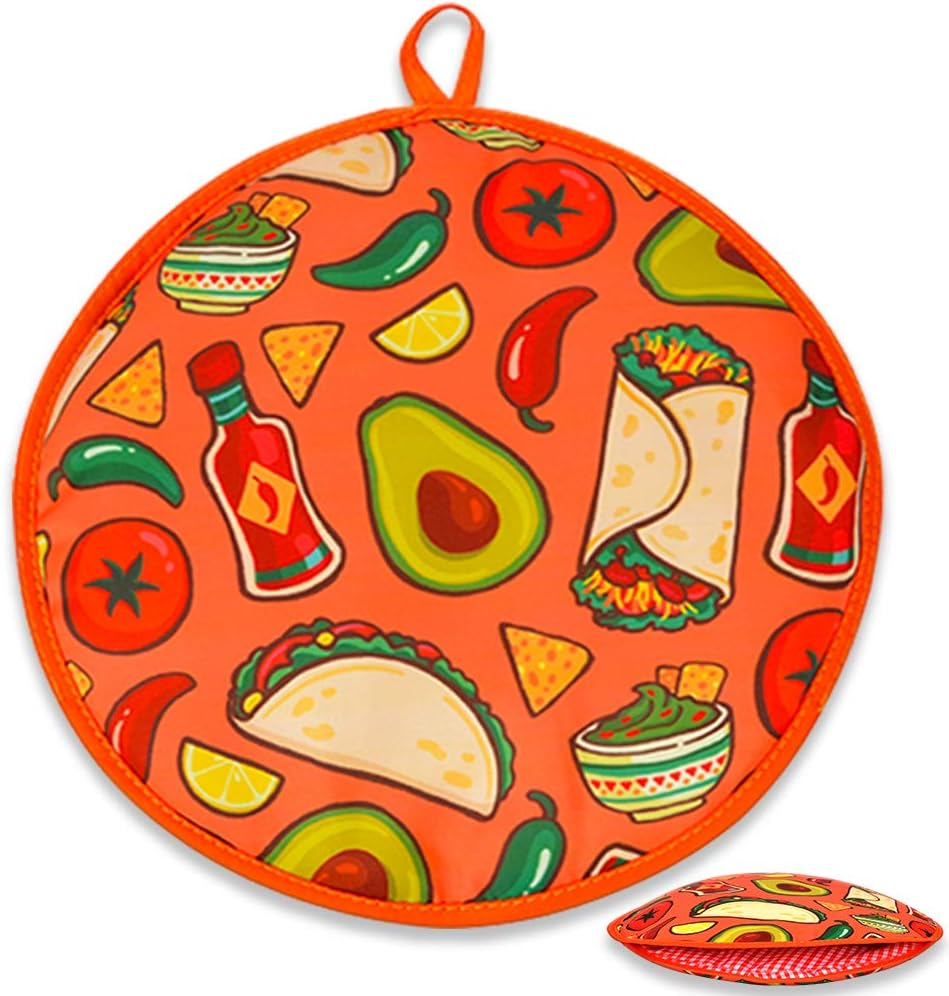 VNOM Tortilla Warmer Pouch 12 Inch Insulated & Microwaveable Fabric Tortilla Keeper Holder Keeps Warm for Corn Flour Taco Pizza Bread up to One Hour,Orange