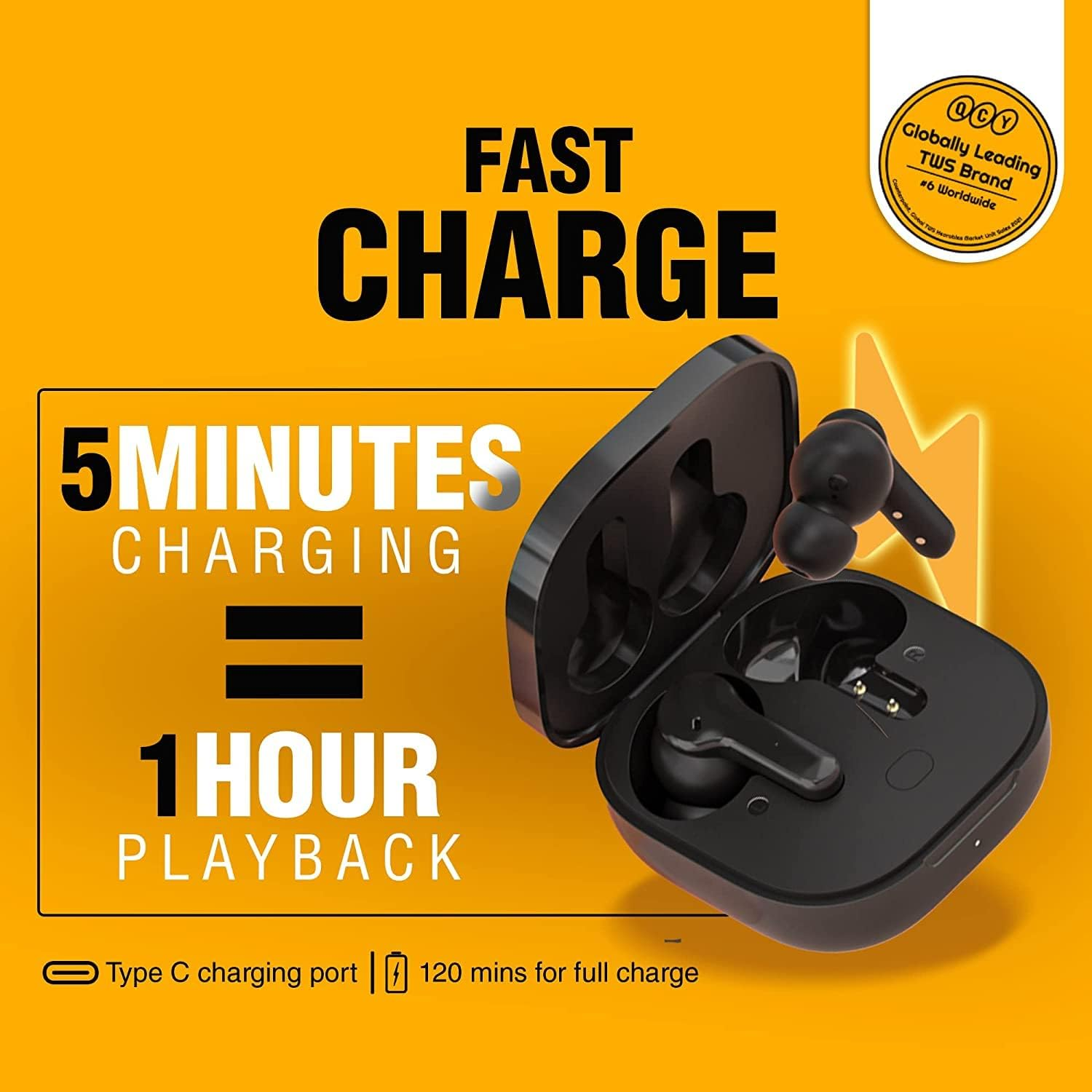 QCY T13 True Wireless Earbuds Bluetooth 5.1 Headphones Touch Control with Charging Case Waterproof Stereo Earphones In-Ear Built-In Mic Headset 40H Playtime (Black) - Black image number 4