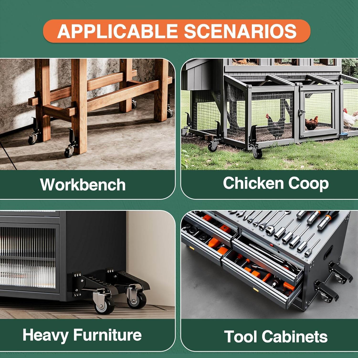 SIMTWO 4 Pack Workbench Caster Kit, Retractable Caster Heavy Duty 660Lbs, Adjustable Workbench Castor Wheels for Workbenches, Tables, Cabinets, 360&deg; Rotation image number 1