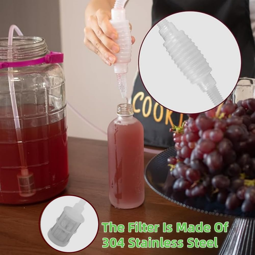 Jindizi 2Pcs X 2Metres Hand Syphon Pump with Filter Trap Home Brew Beer Siphon Filter Soft Pipe Hose for Transferring Wine Beer image number 1