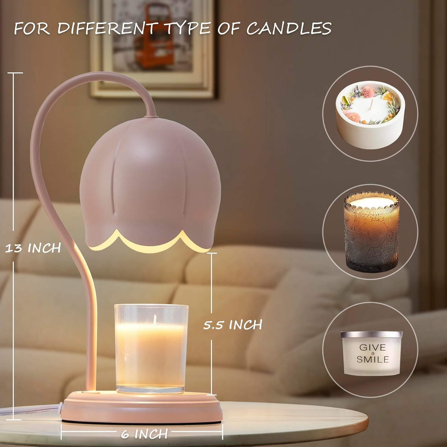 Cute Flower Candle Warmer Lamp with 2 Bulbs, Pink Dimmer Timer Electric Candles Warming Light, Wax Melter Lamps Warmers Burner, Bedroom Living Room Home Decor, Birthday Gifts for Women, Girls, Mom image number 1