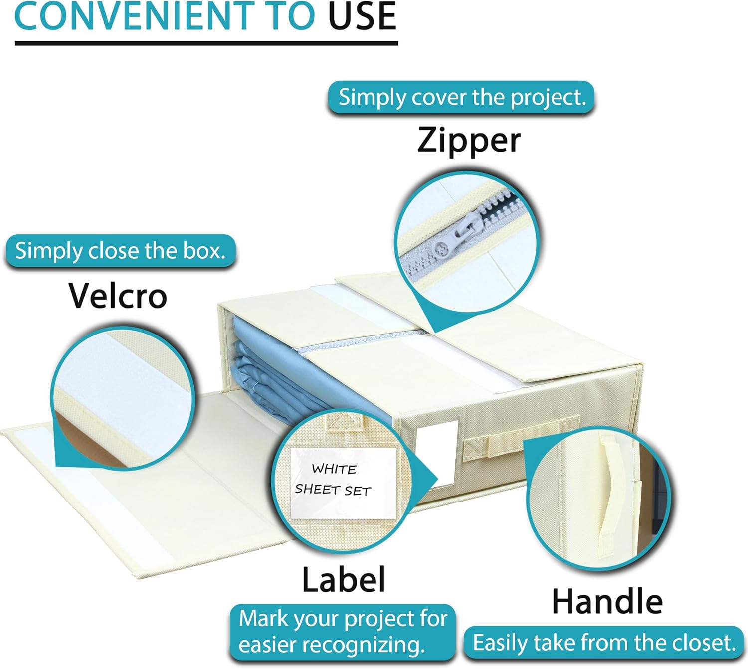 Sheetcube Bed Sheet Organizers and Storage 4 Pack, Foldable Linen Closet Organizer with Window and Label, Bedding Folder Storage Box Container for Blanket, Duvet Cover Set, Bed Sheet Set - Beige - Beige image number 5