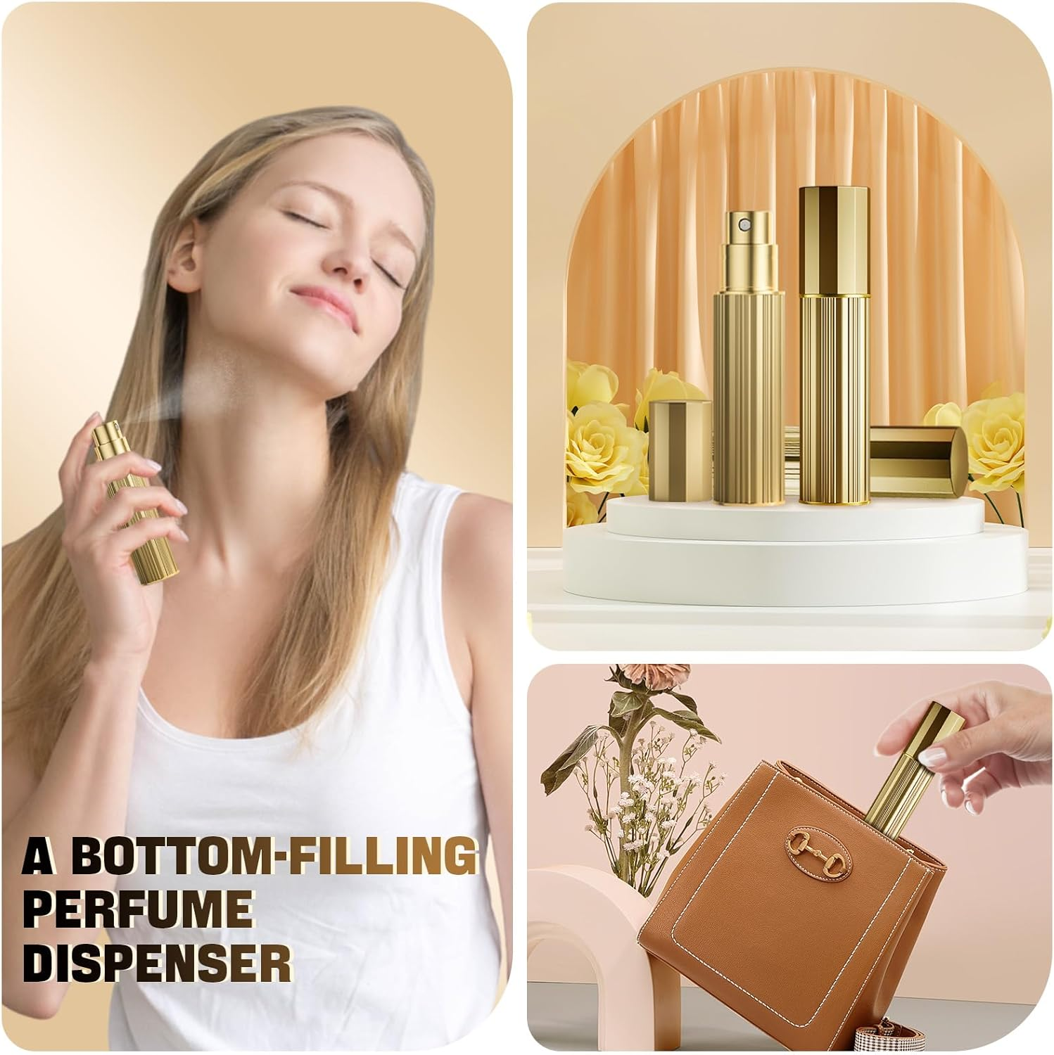 JOOMOKO Perfume Atomiser Refillable, 5 Ml Perfume Bottle, Empty Perfume Atomiser for Travel, Empty Perfume Atomiser Spray Bottle for Travel on the Go (Gold & Gold) image number 5