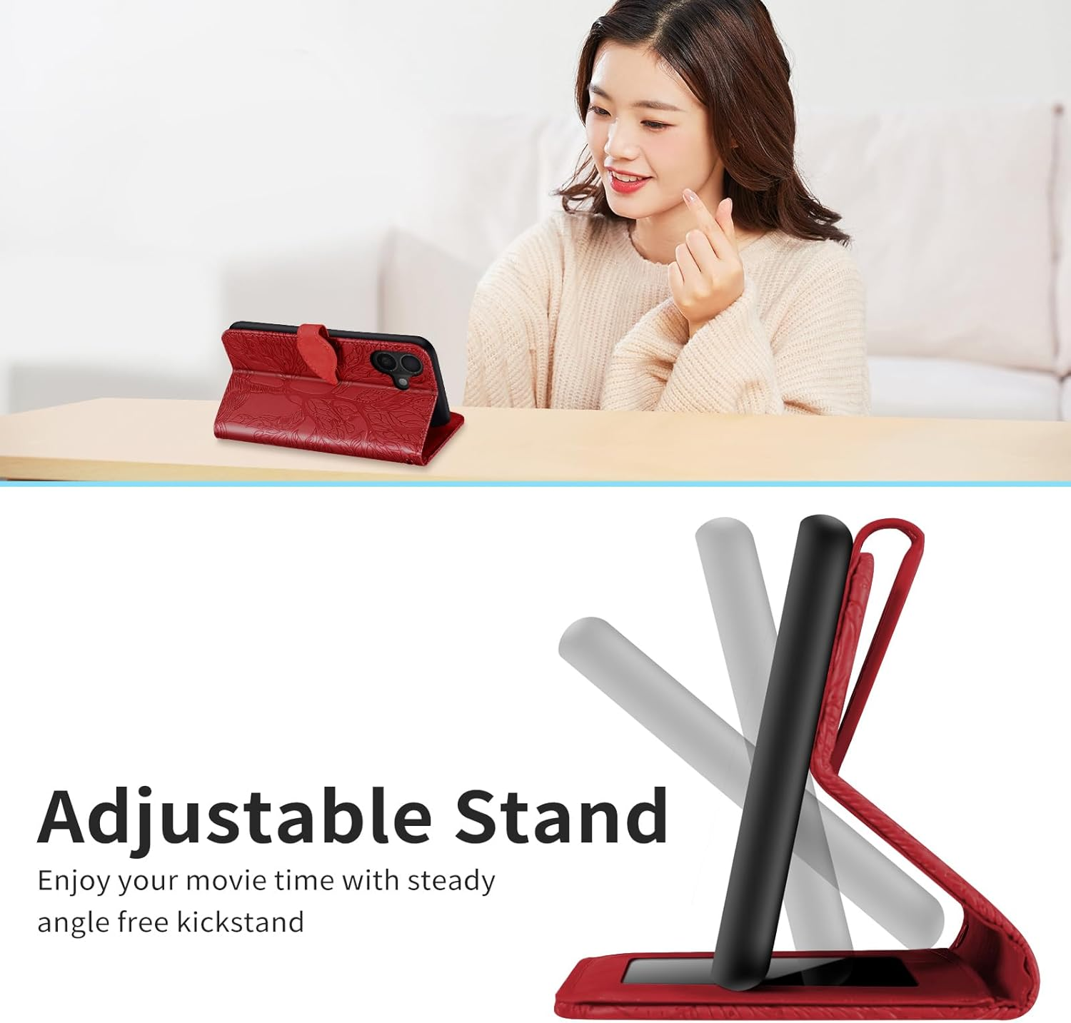 CXTCASE Case for Iphone 17 PU Leather Folio Flip Cover with Card Slots, Magnetic Wallet Phone Case for Iphone 17 - Red image number 4