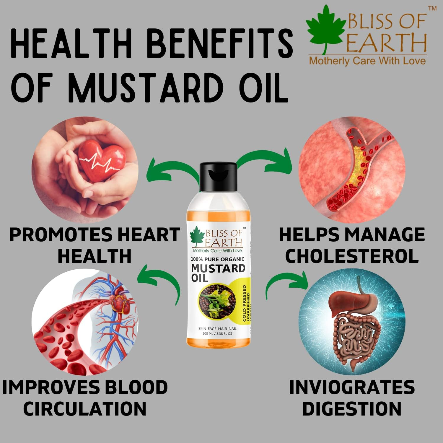 Bliss of Earth Organic Mustard Oil for Hair Growth & Baby Massage (3X100Ml)